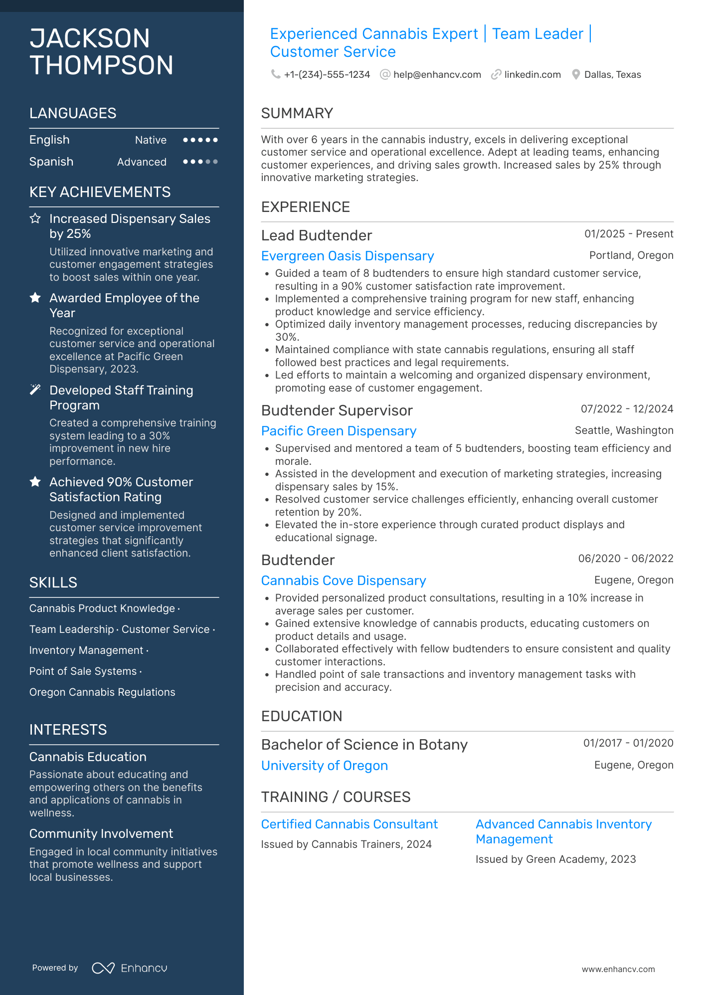 Lead Budtender Resume Example