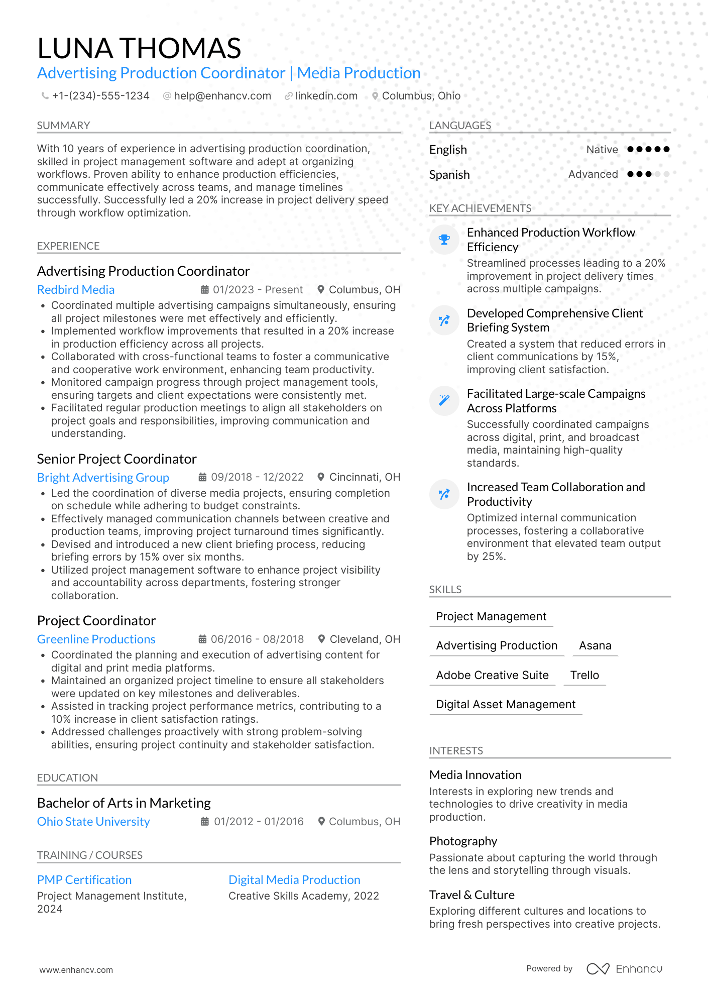 Advertising Production Coordinator Resume Example