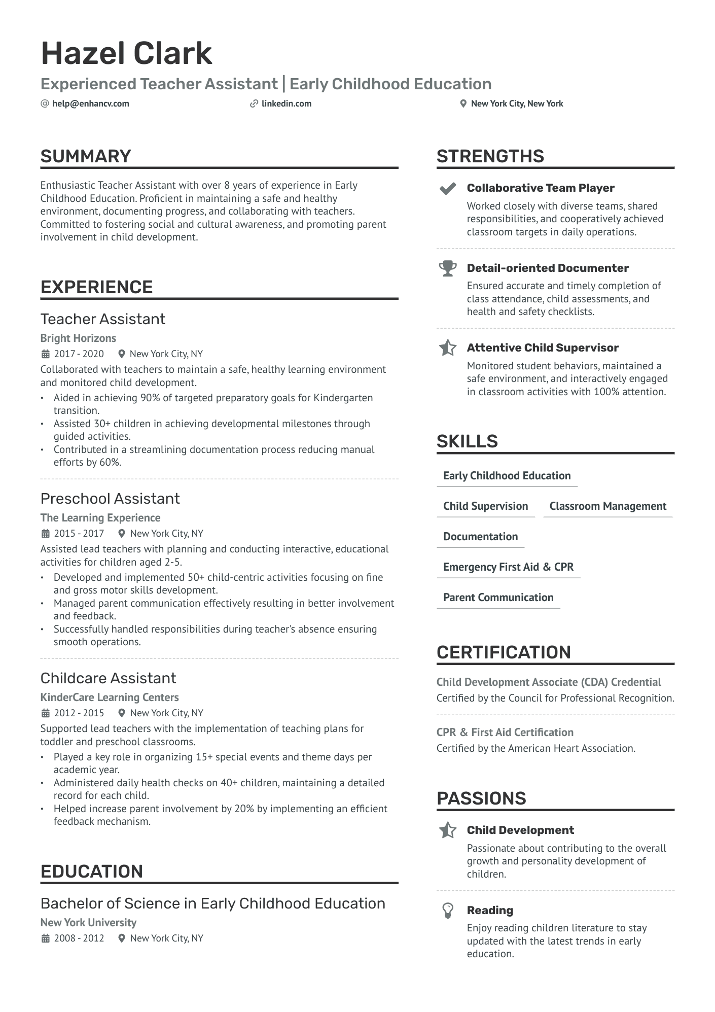 Daycare Teacher Assistant Resume Example