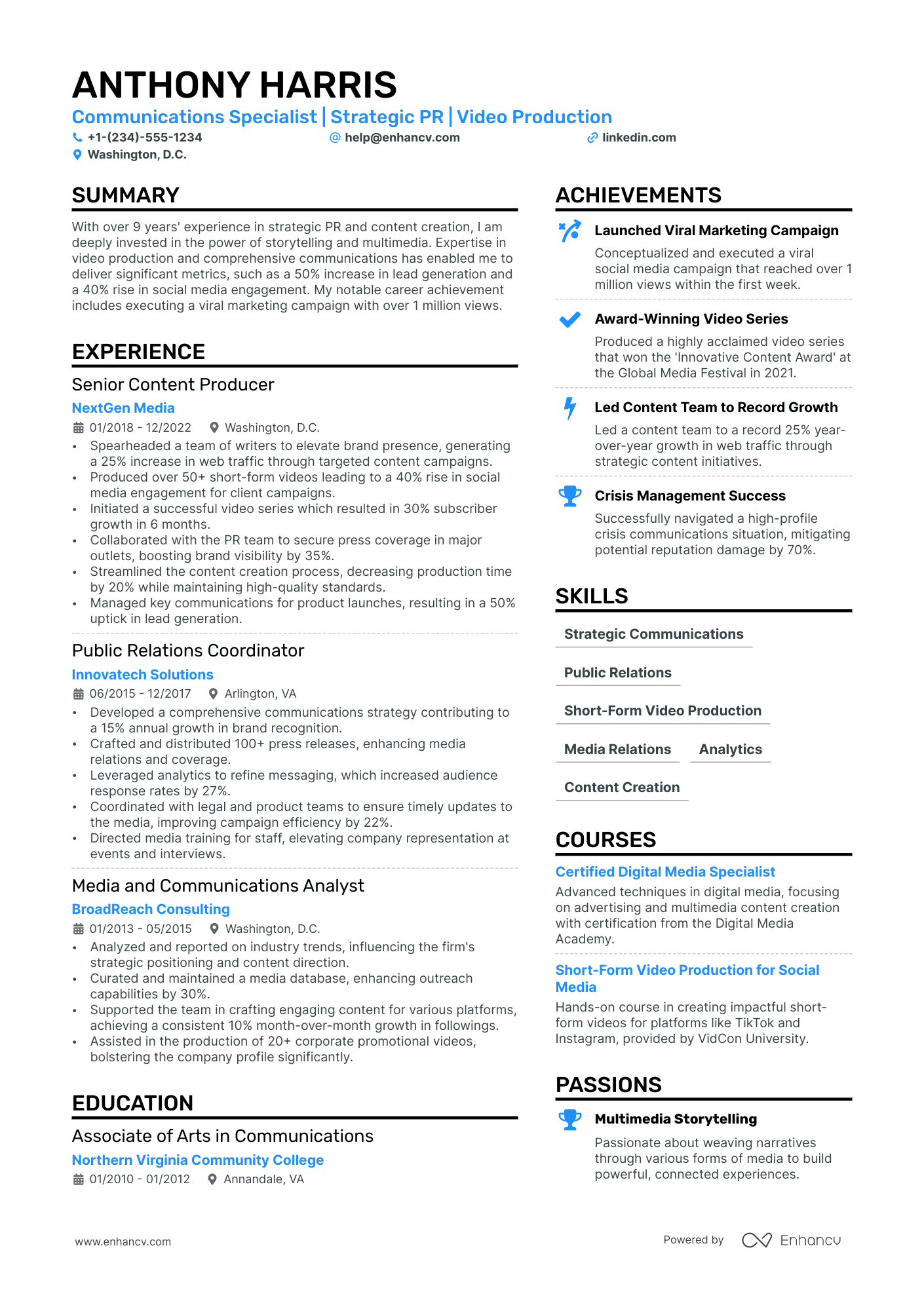 Freelance Journalist Resume Example
