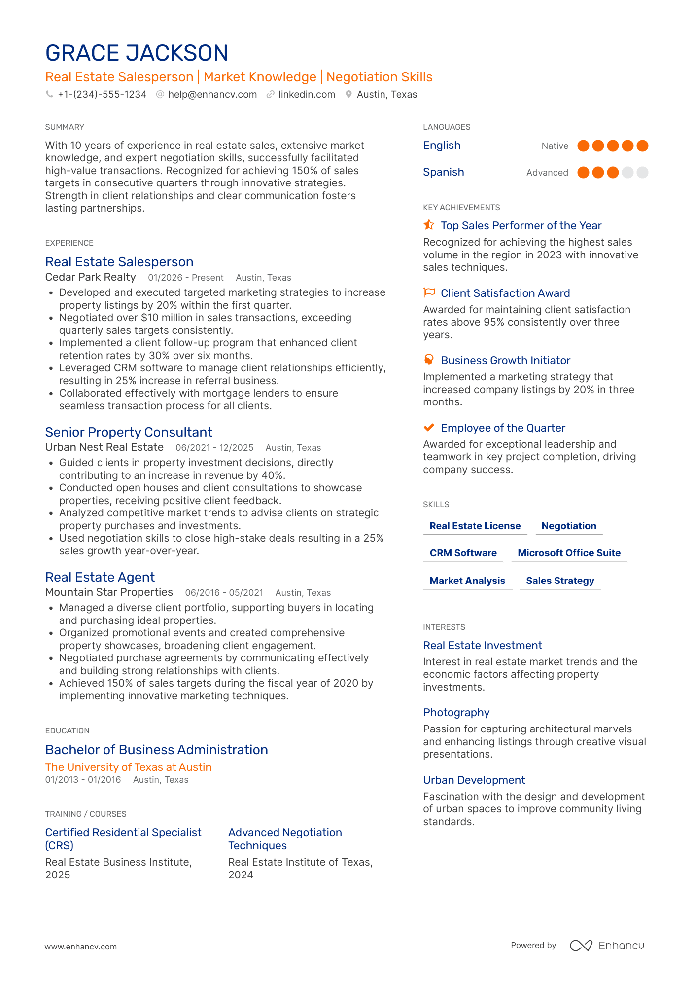 Real Estate Salesperson Resume Example