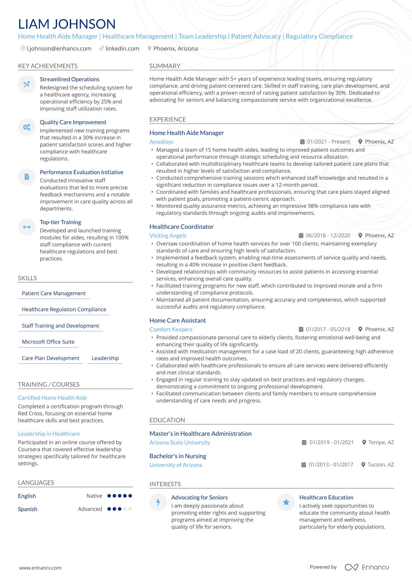 Home Health Aide Manager Resume Example
