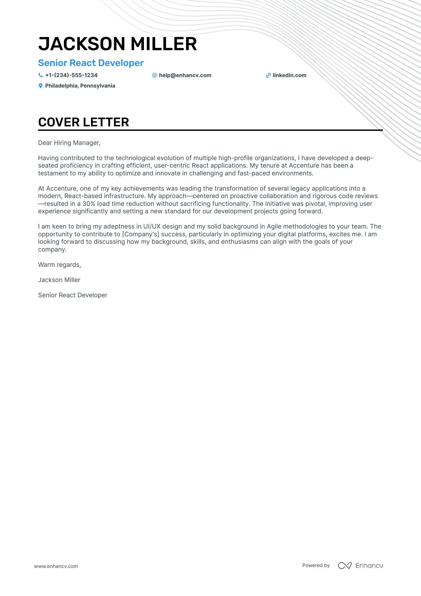 Senior React Developer Resume Example