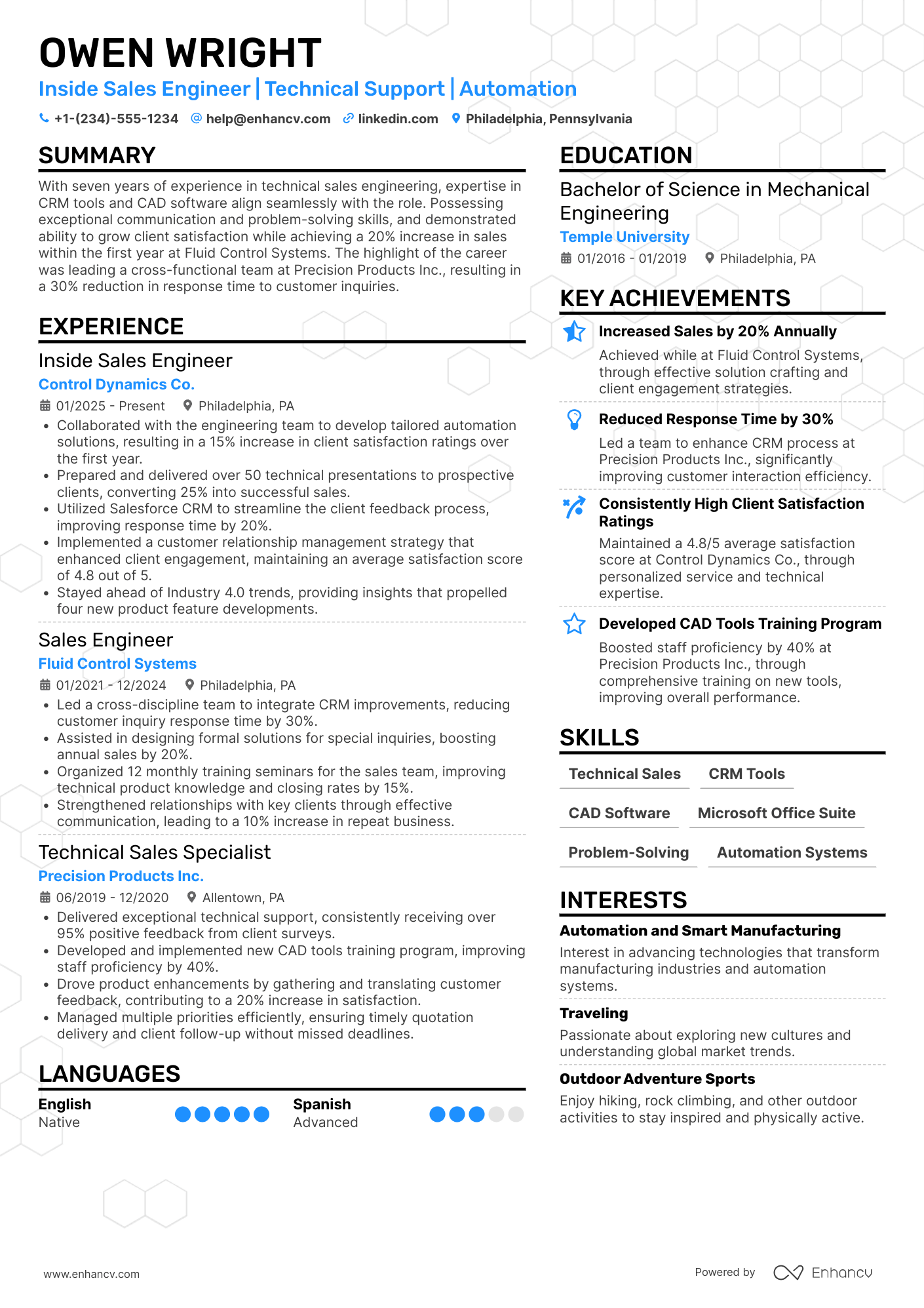 Inside Sales Engineer Resume Example
