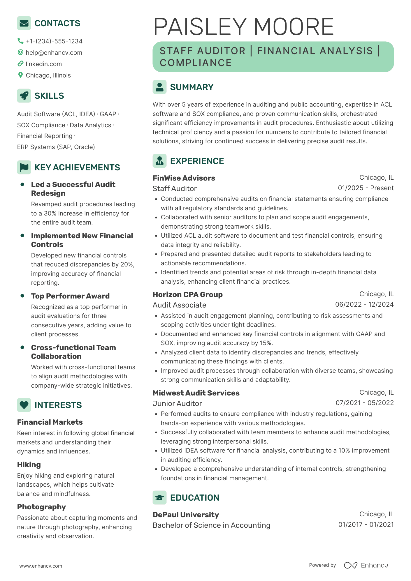 Staff Auditor Resume Example