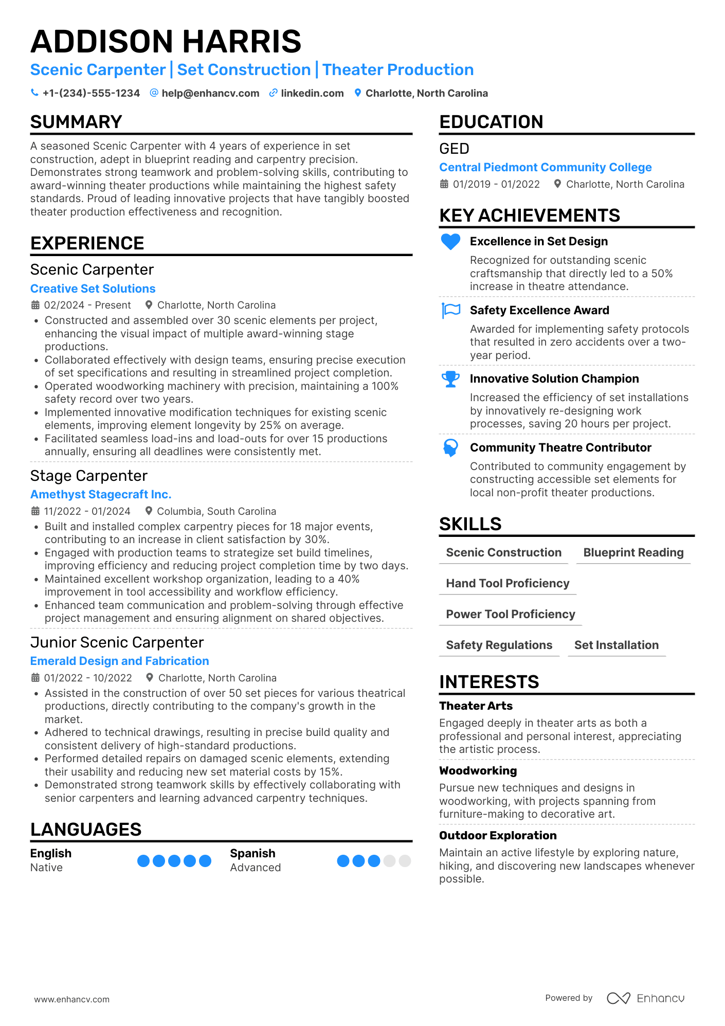 Scenic Carpenter Resume Example