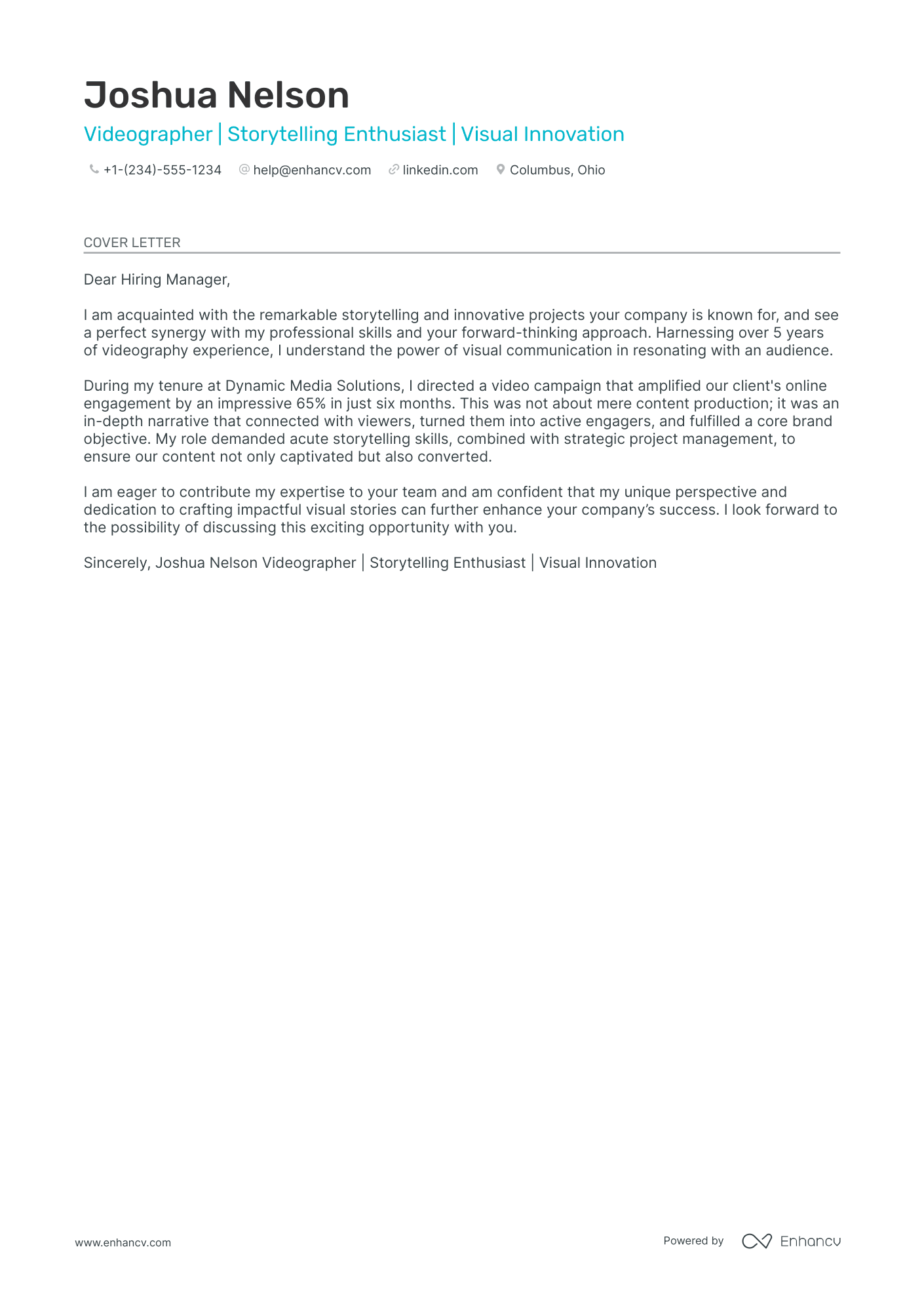Freelance Videographer Resume Example