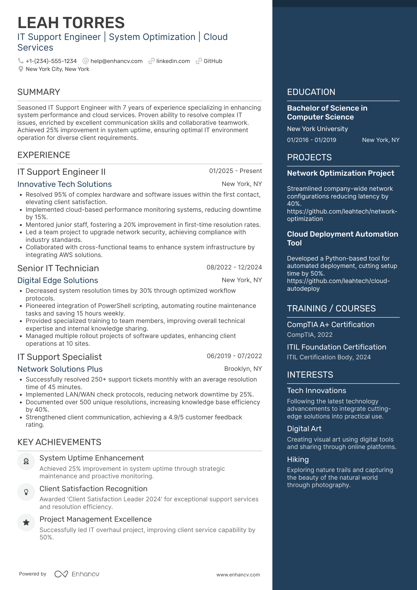 IT Support Engineer II Resume Example