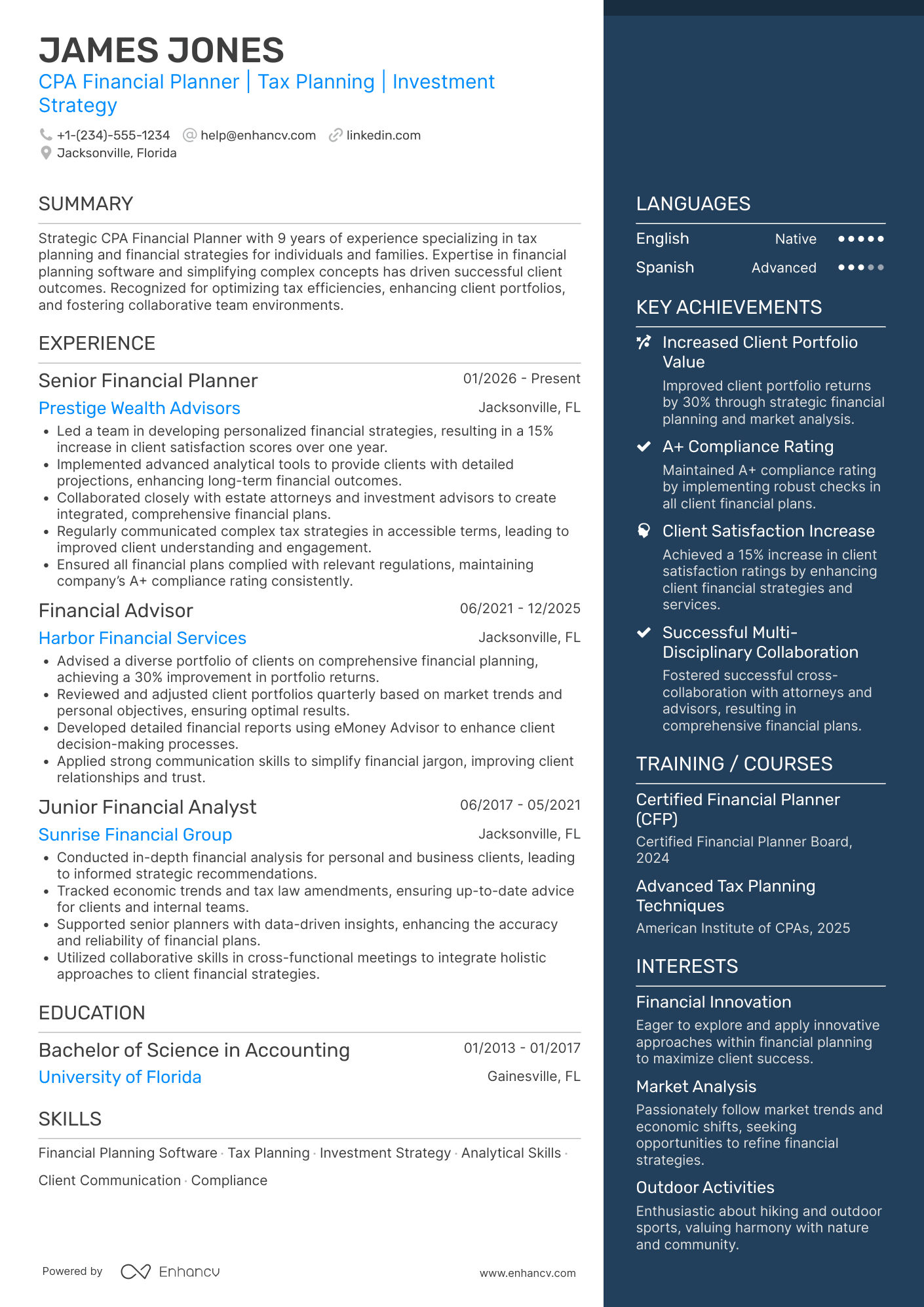 CPA Financial Planner Resume Example