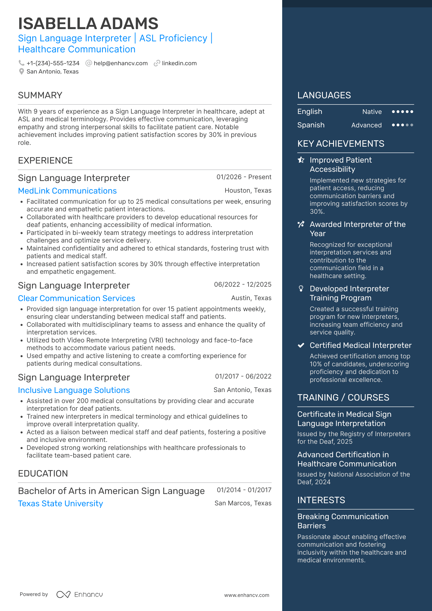 Sign Language Interpreter Resume Example