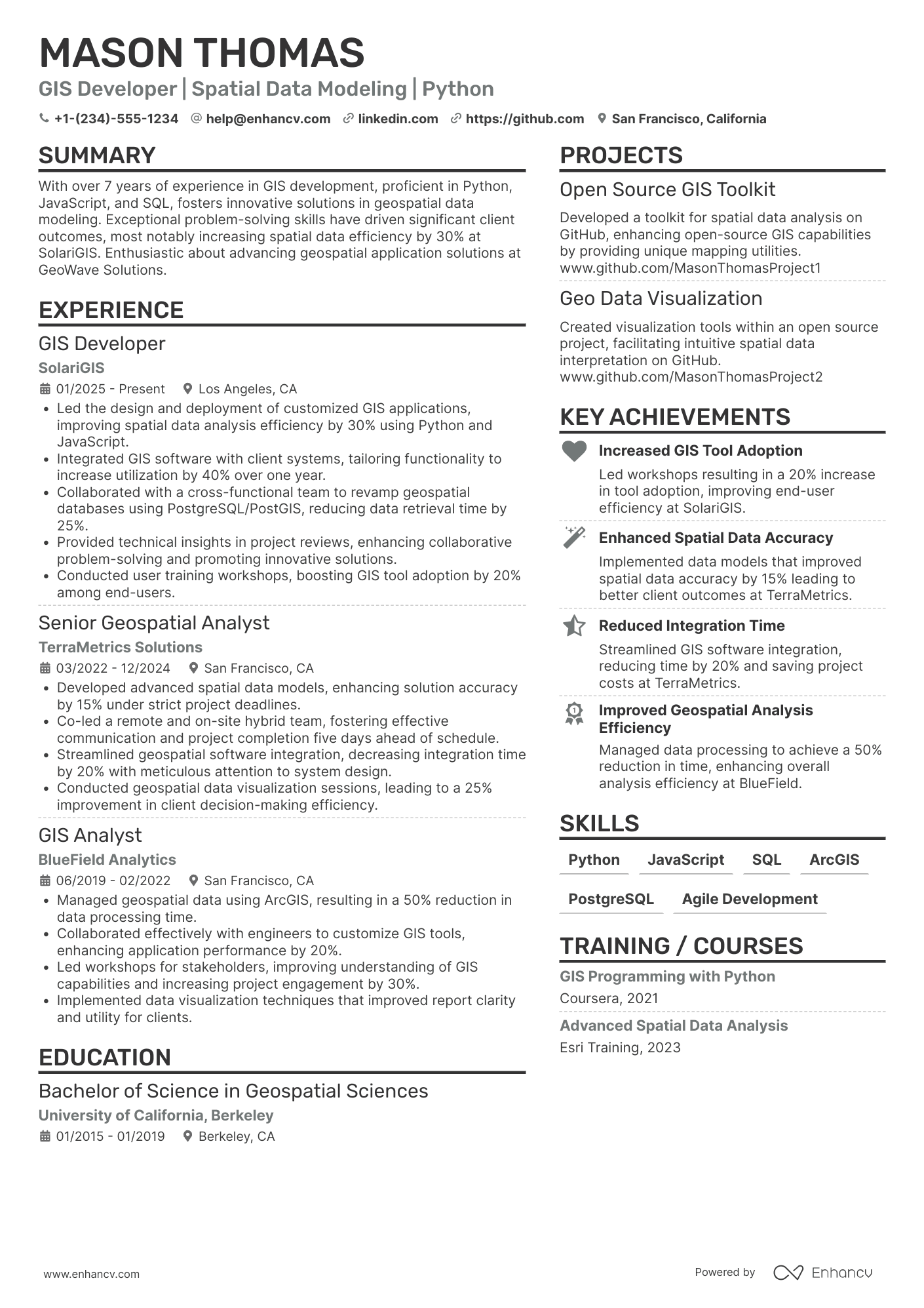 GIS Developer Resume Example