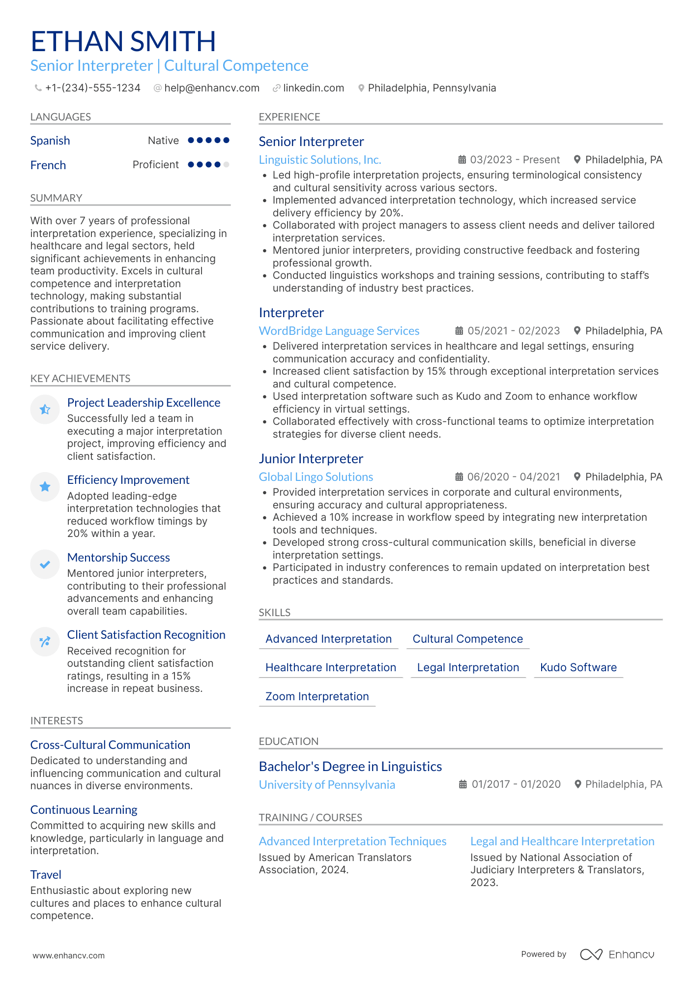 Senior Interpreter Resume Example