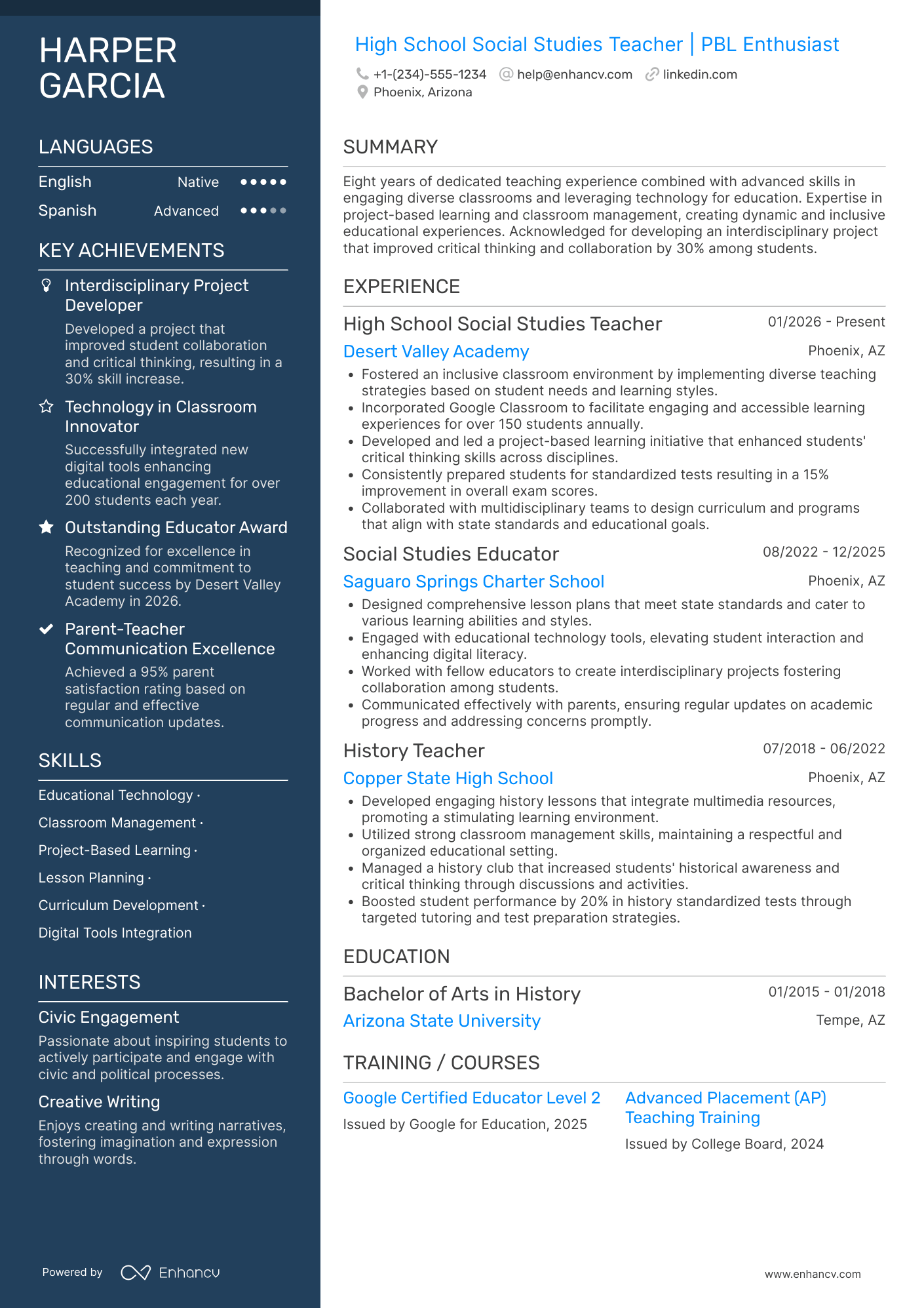 New High School Social Studies Teacher Resume Example