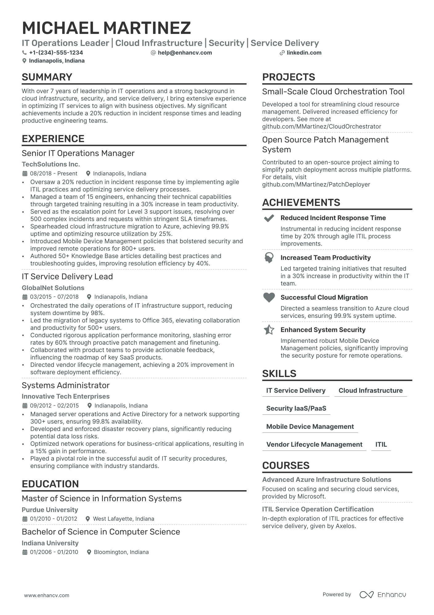 IT Operations Manager Resume Example
