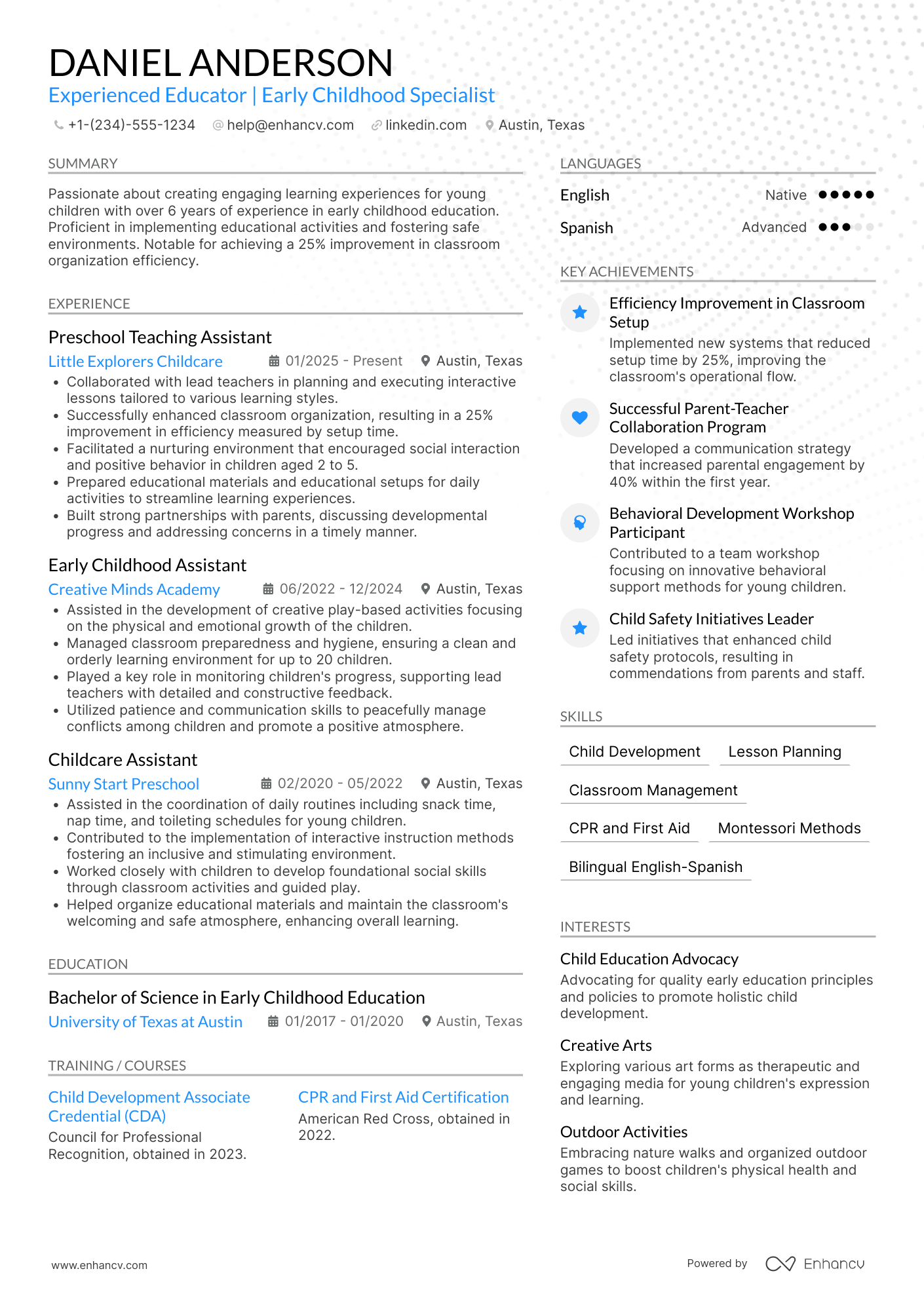 Preschool Teacher Aide Resume Example