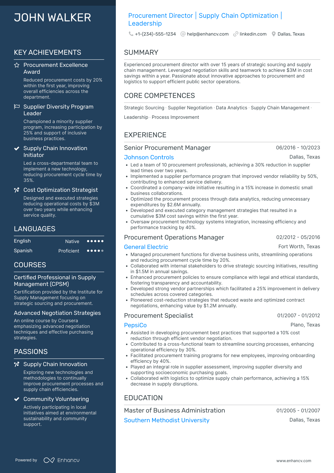 Associate Chief Logistics Officer Resume Example