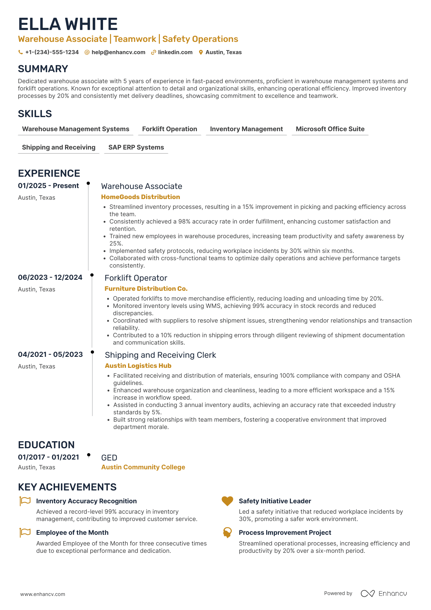 Warehouse Associate Resume Example