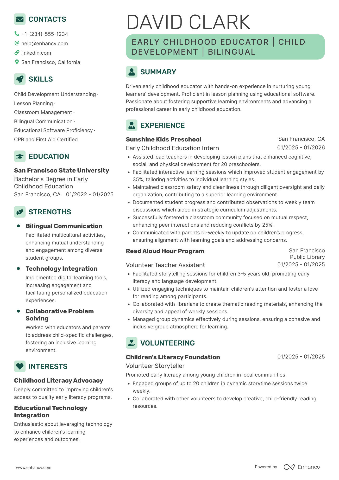 Early Childhood Teacher Trainee Resume Example