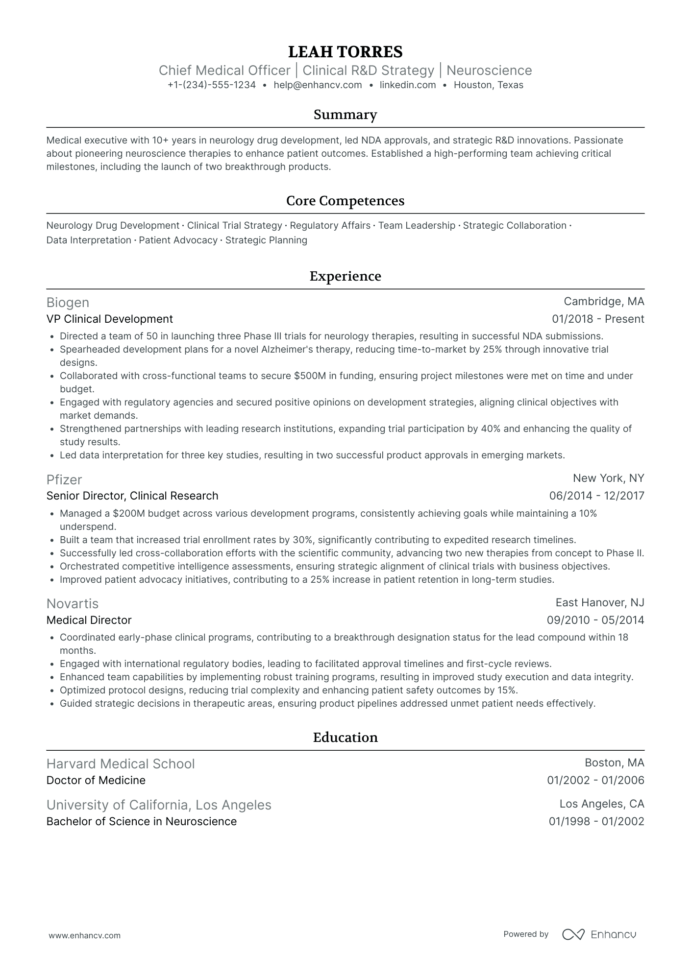 Chief Science Officer for Biotechnology Resume Example