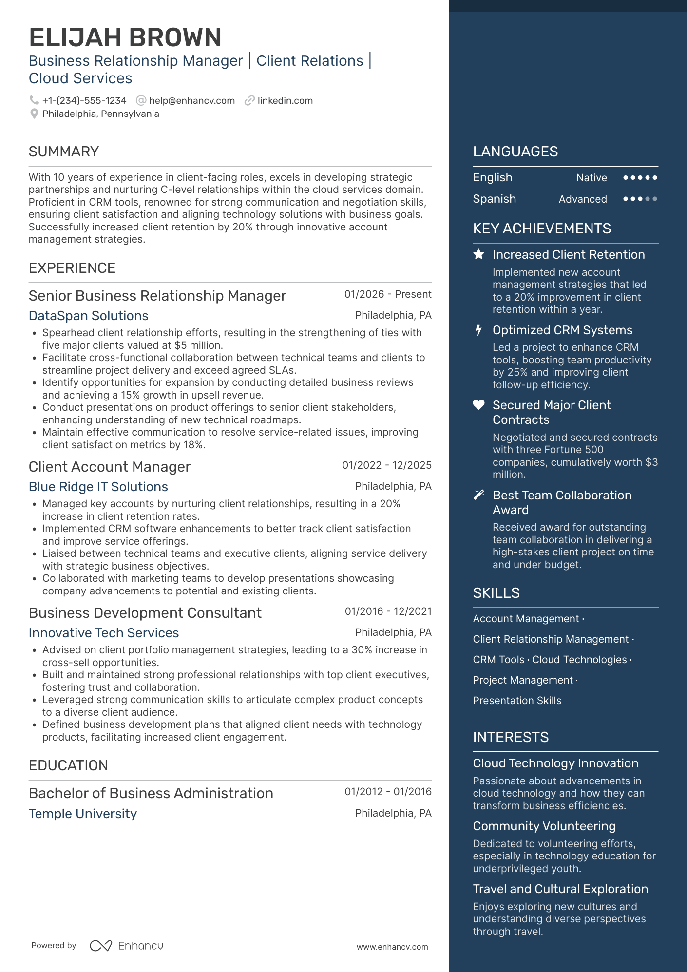 Business Relationship Manager Resume Example