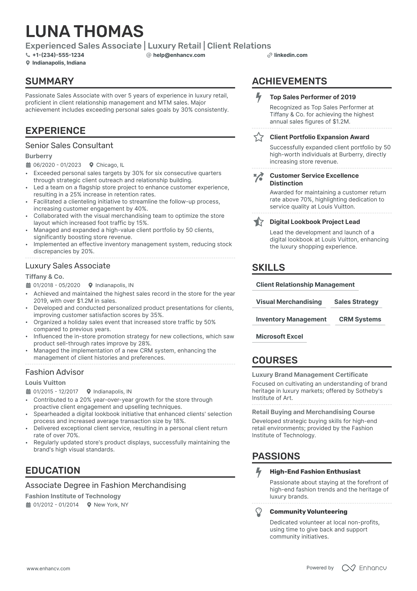 Fashion Retail Resume Example