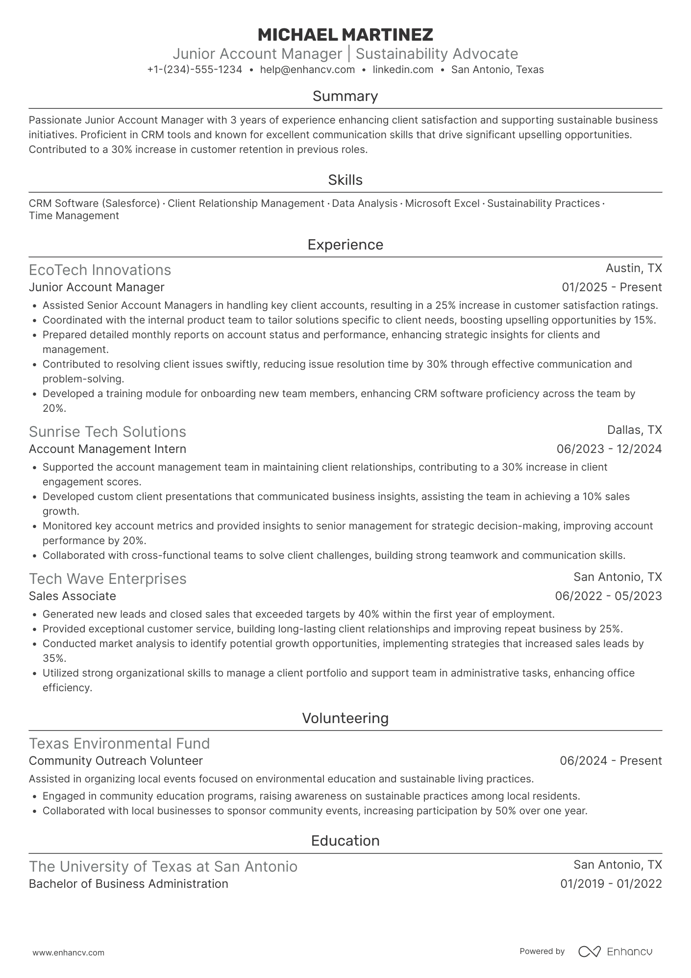 Junior Account Manager Resume Example