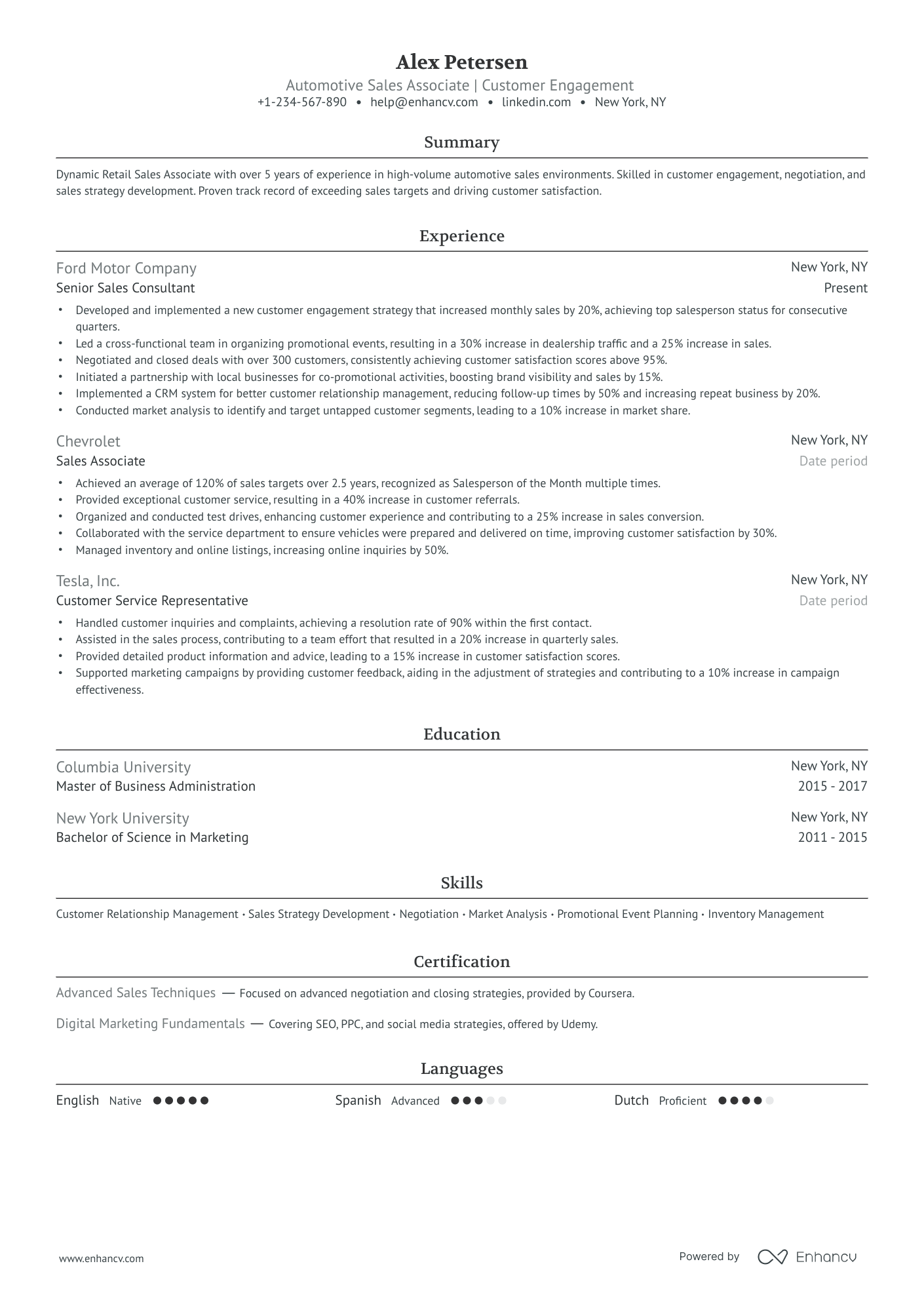 Car Sales Resume Example