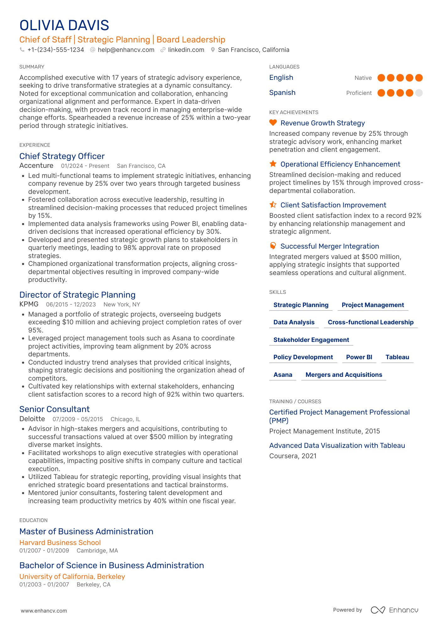 Chief of Staff to the Board of Directors Resume Example