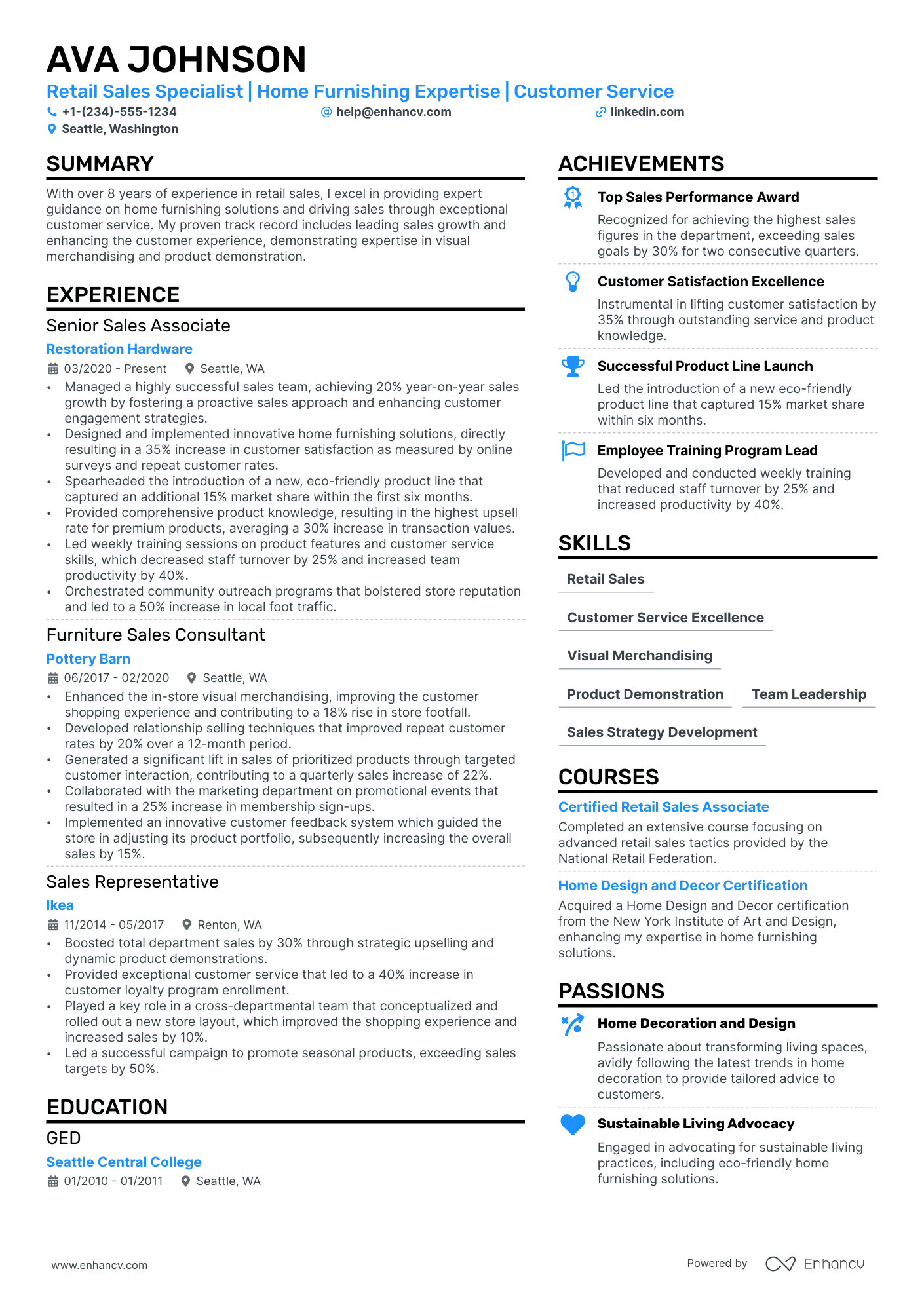 Retail Sales Consultant Resume Example