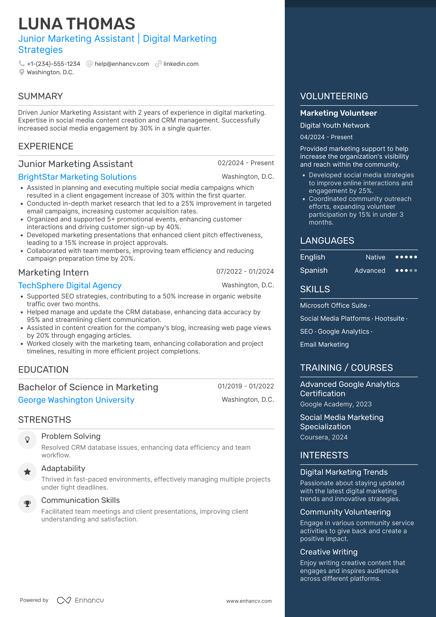 Junior Marketing Assistant Resume Example