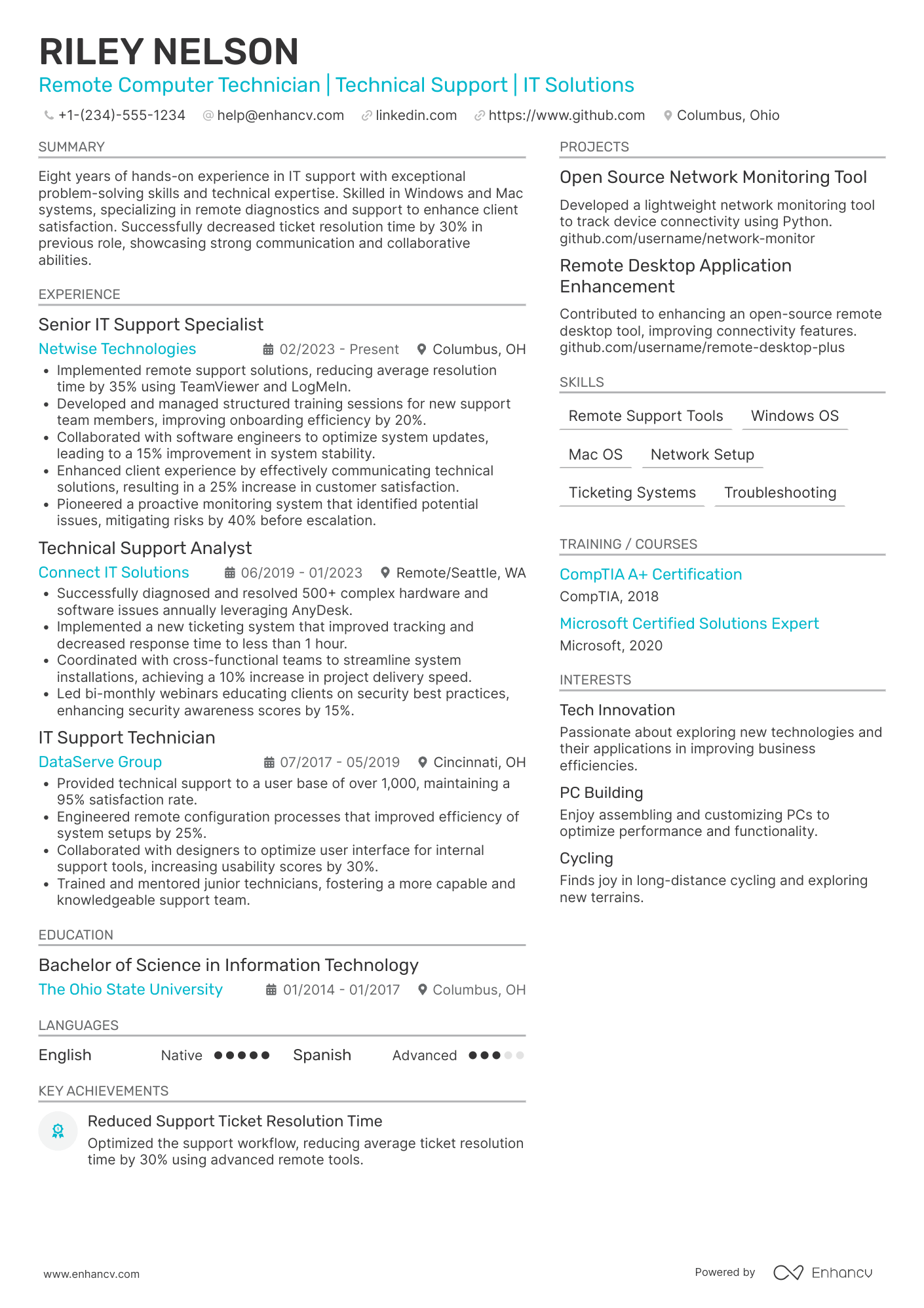 Remote Computer Technician Resume Example