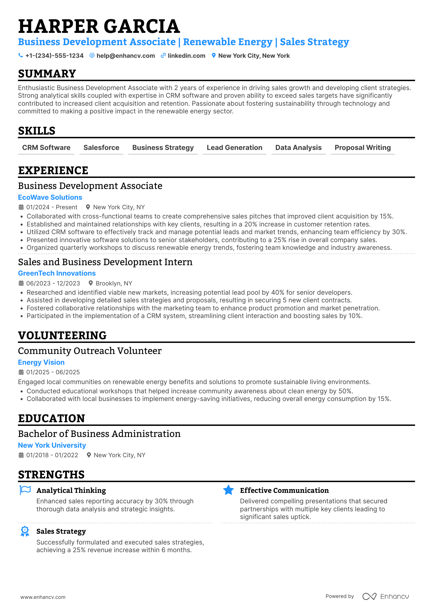 Business Development Associate Resume Example