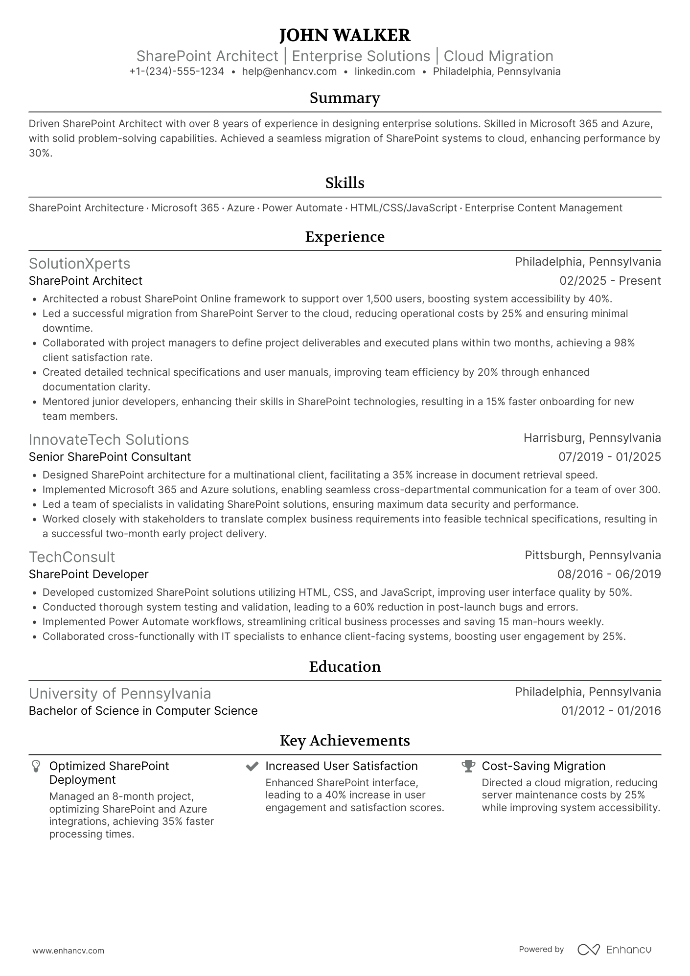 SharePoint Architect Resume Example