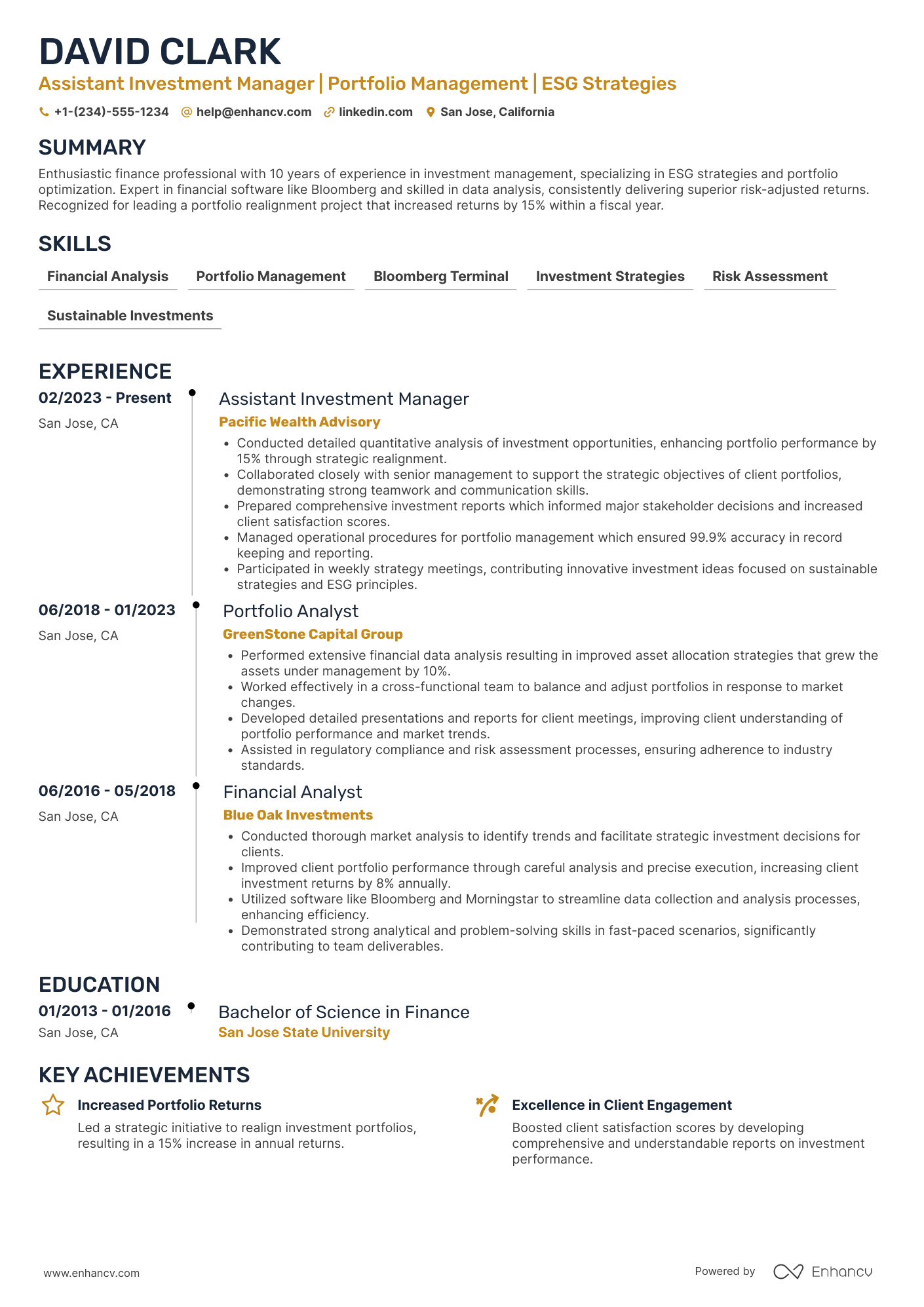 Assistant Investment Manager Resume Example