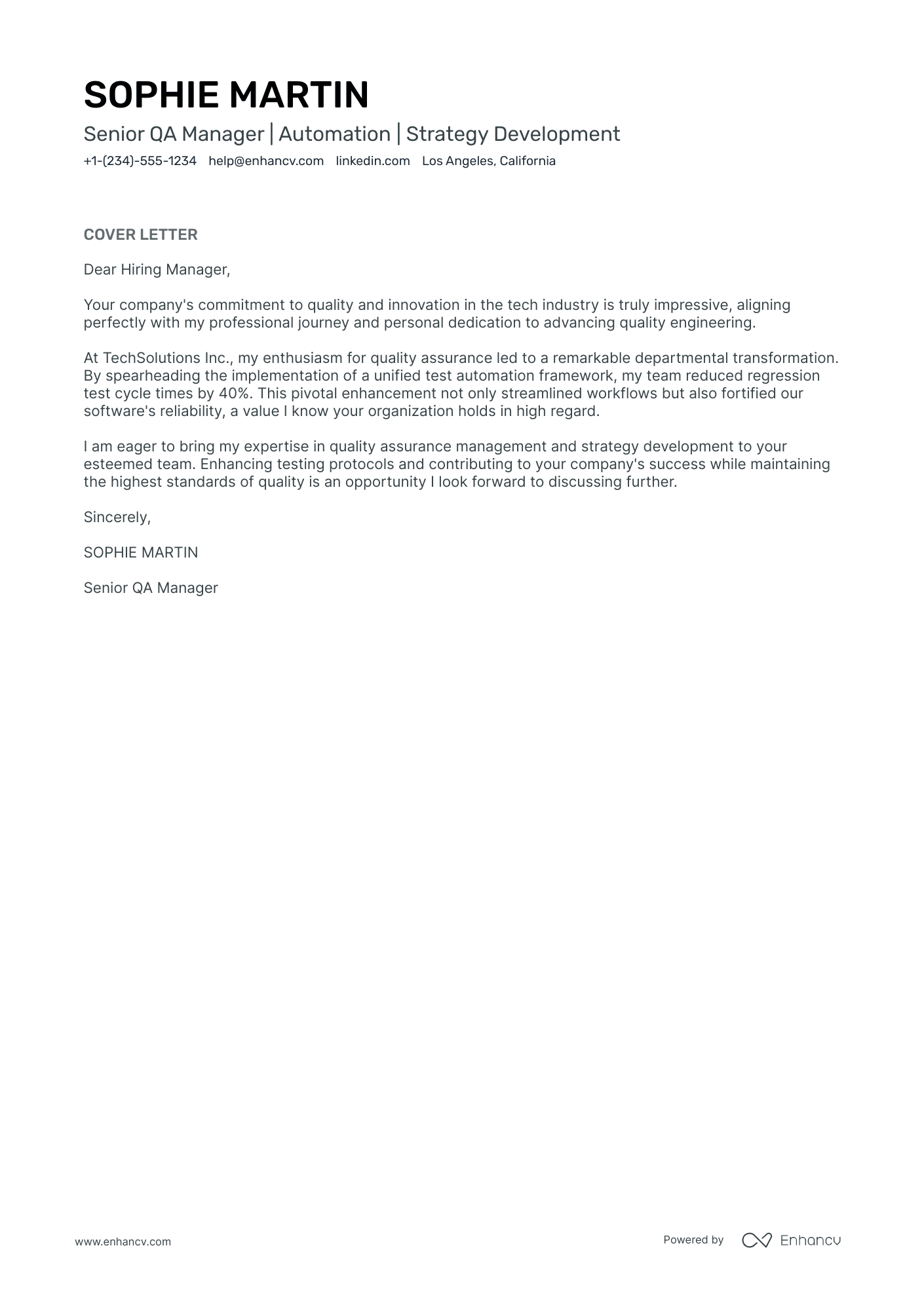 Software QA Manager Resume Example