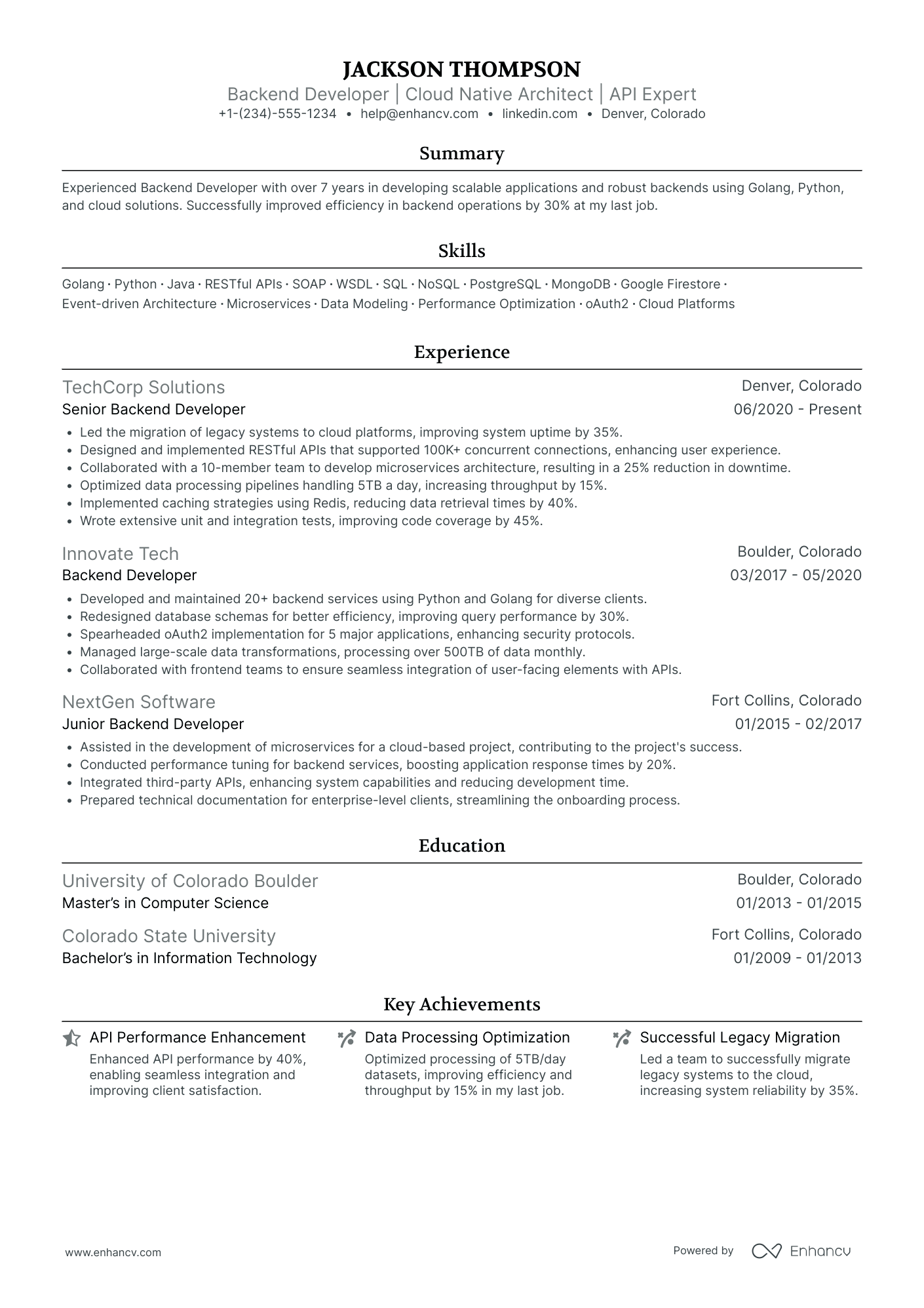 Java Backend Developer Resume Example