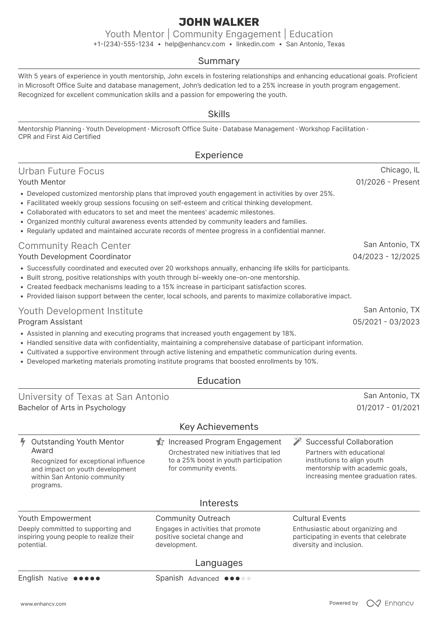 Volunteer Youth Mentor Resume Example