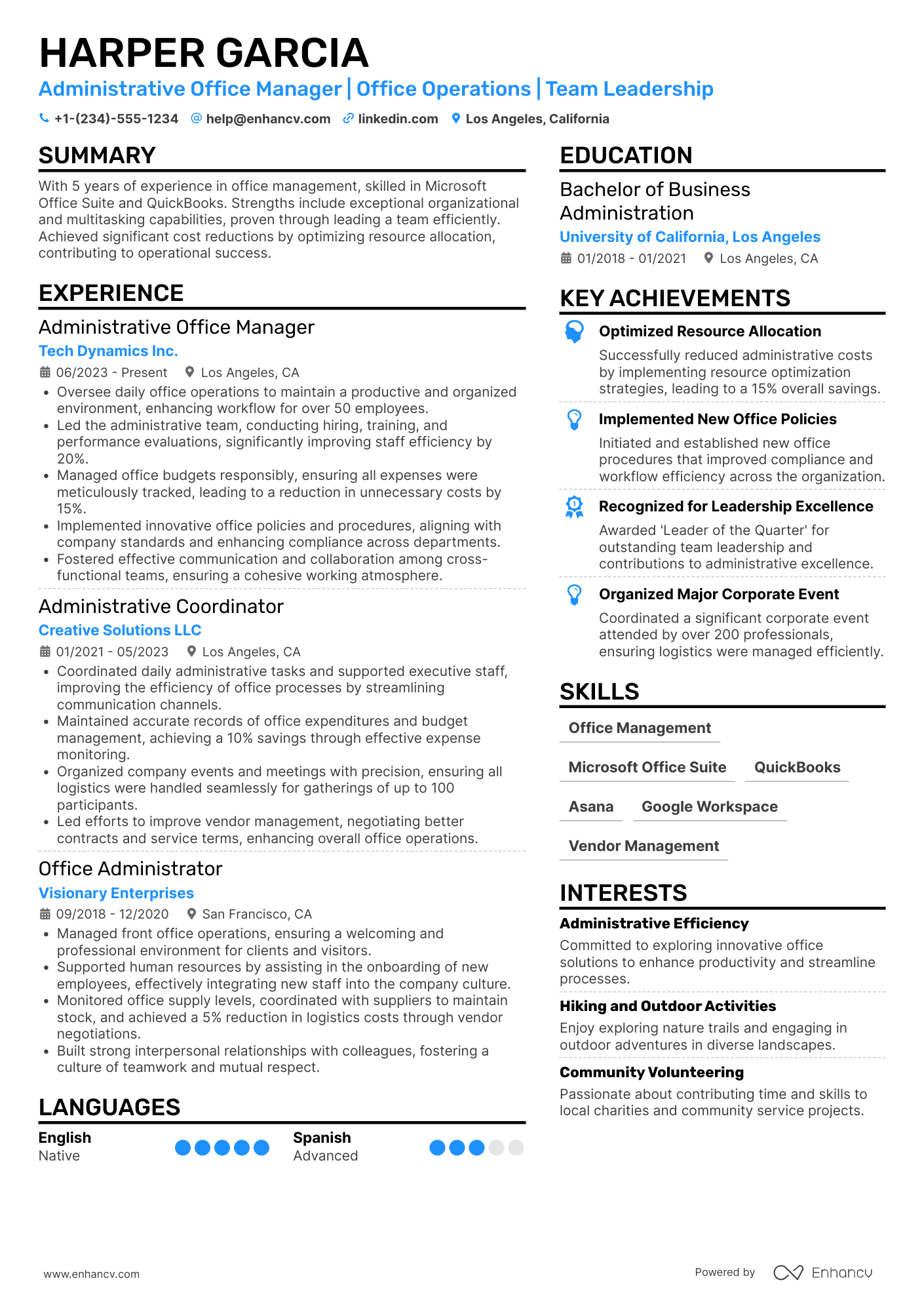 Administrative Office Manager Resume Example