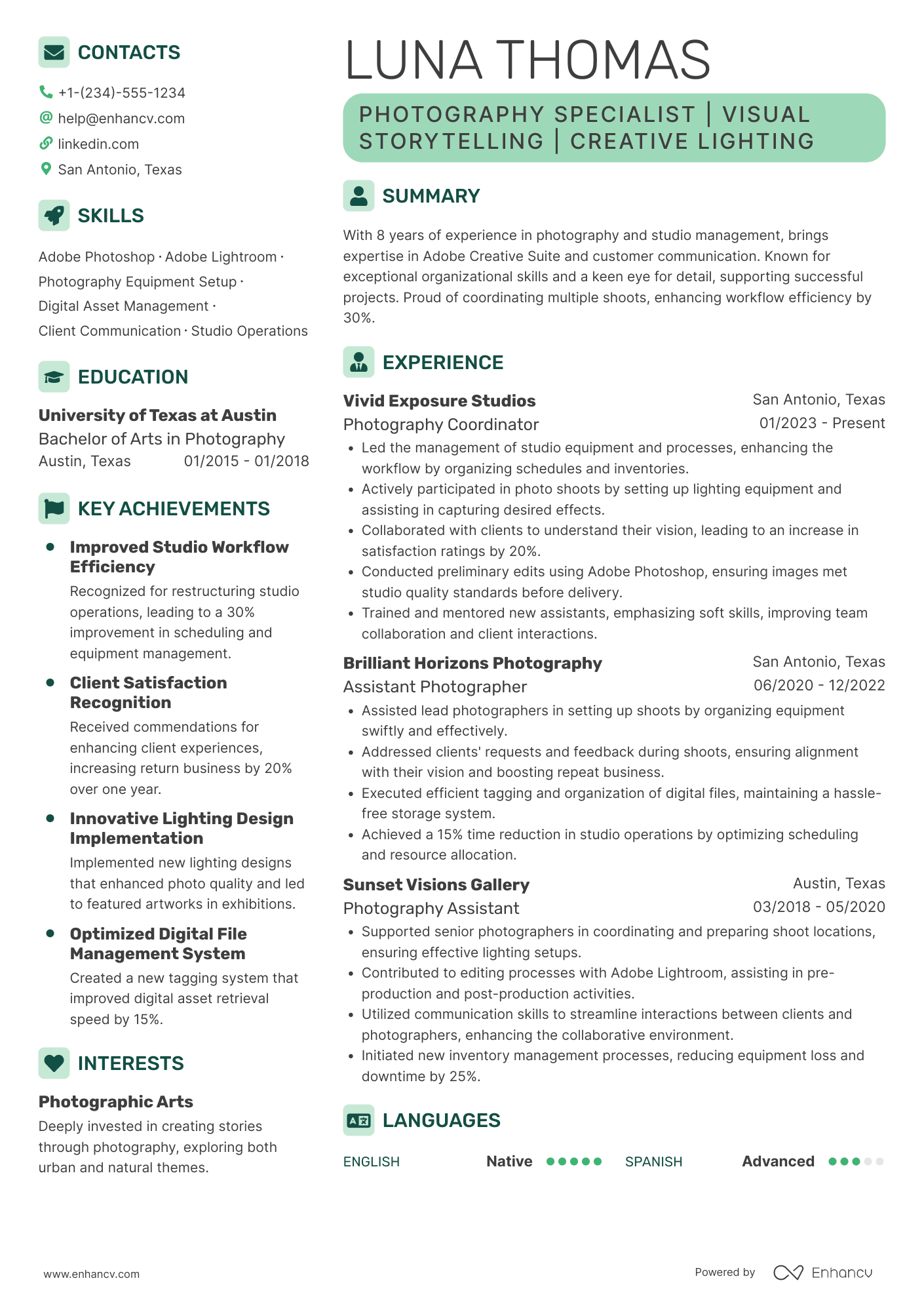 Photographer Assistant Resume Example
