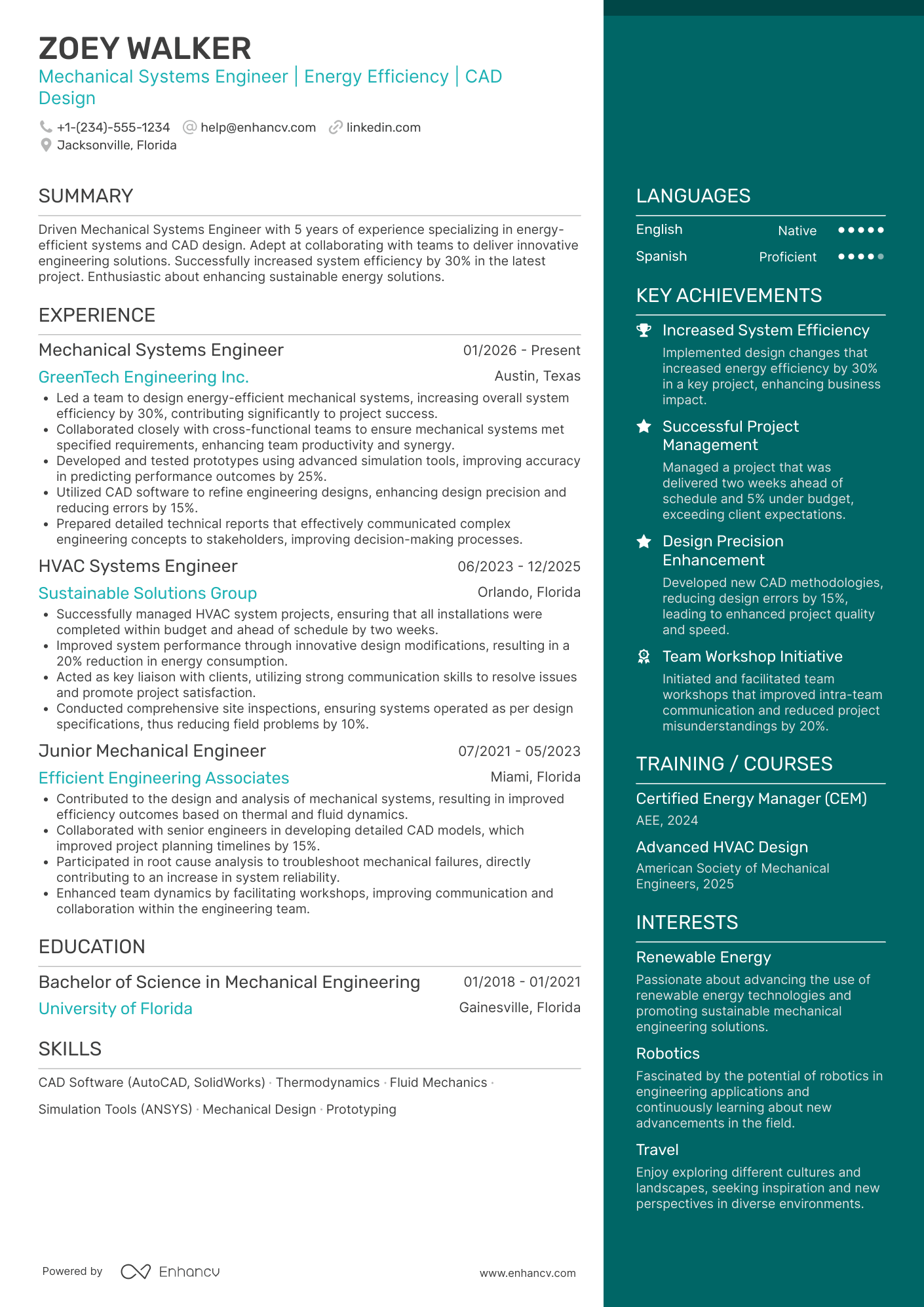 Mechanical Systems Engineer Resume Example