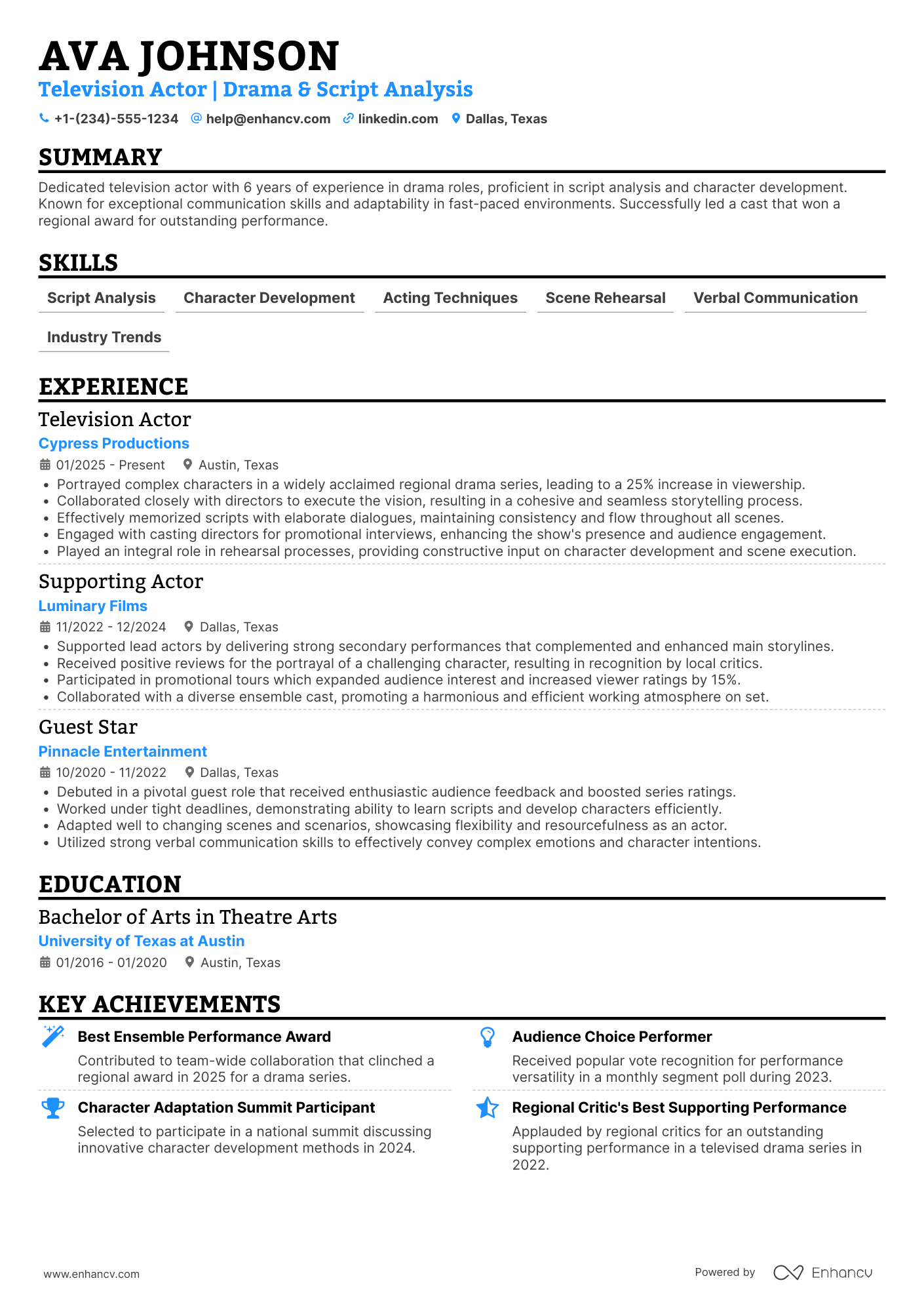 Television Actor Resume Example