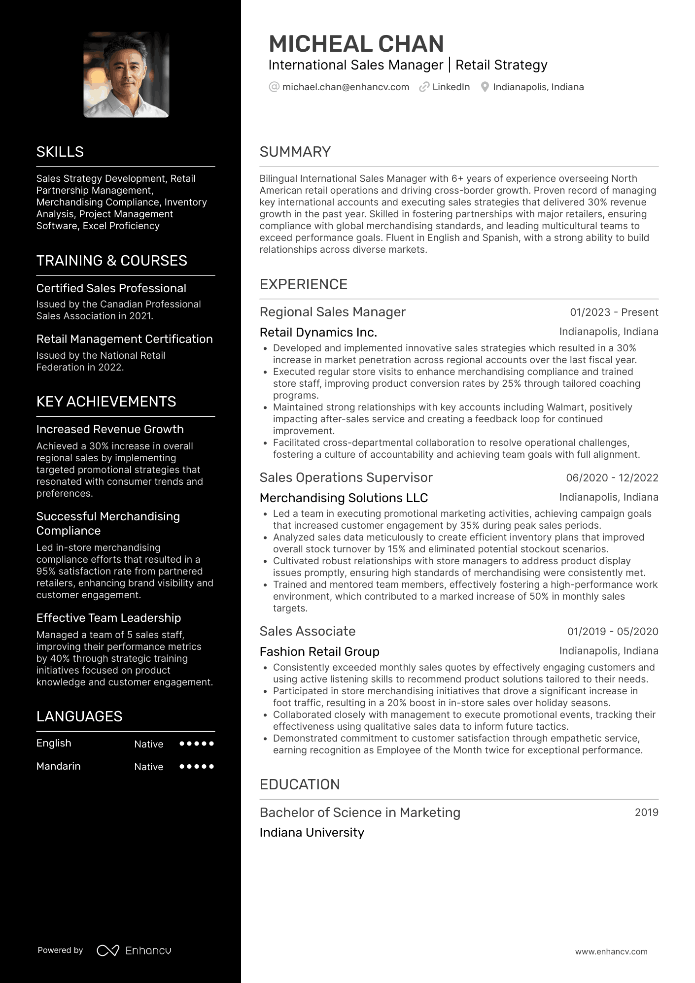 International Sales Manager Resume Example