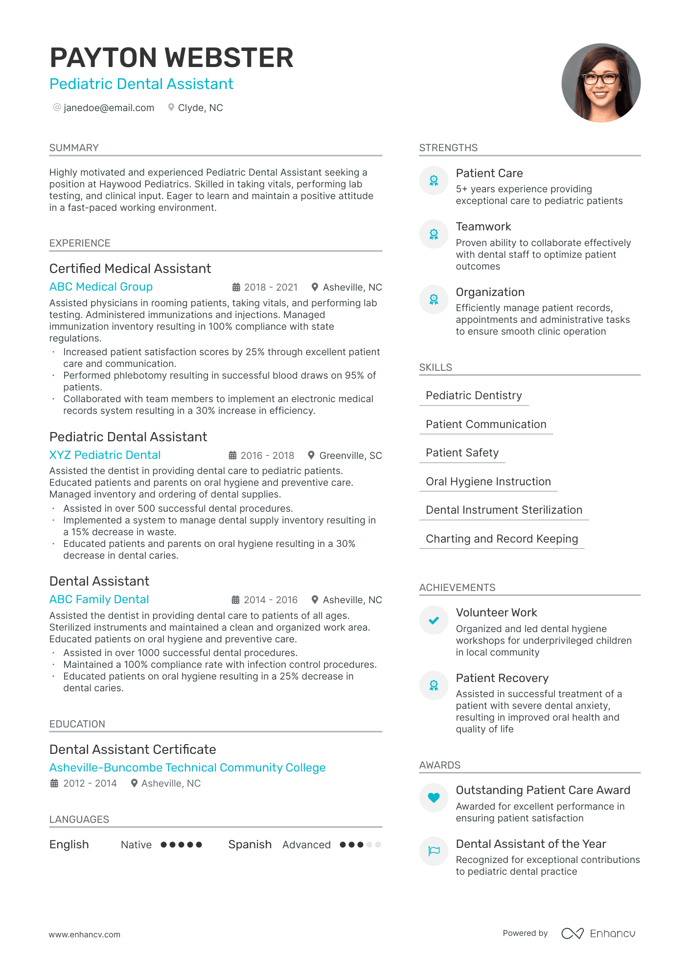 Pediatric Dental Assistant Resume Example