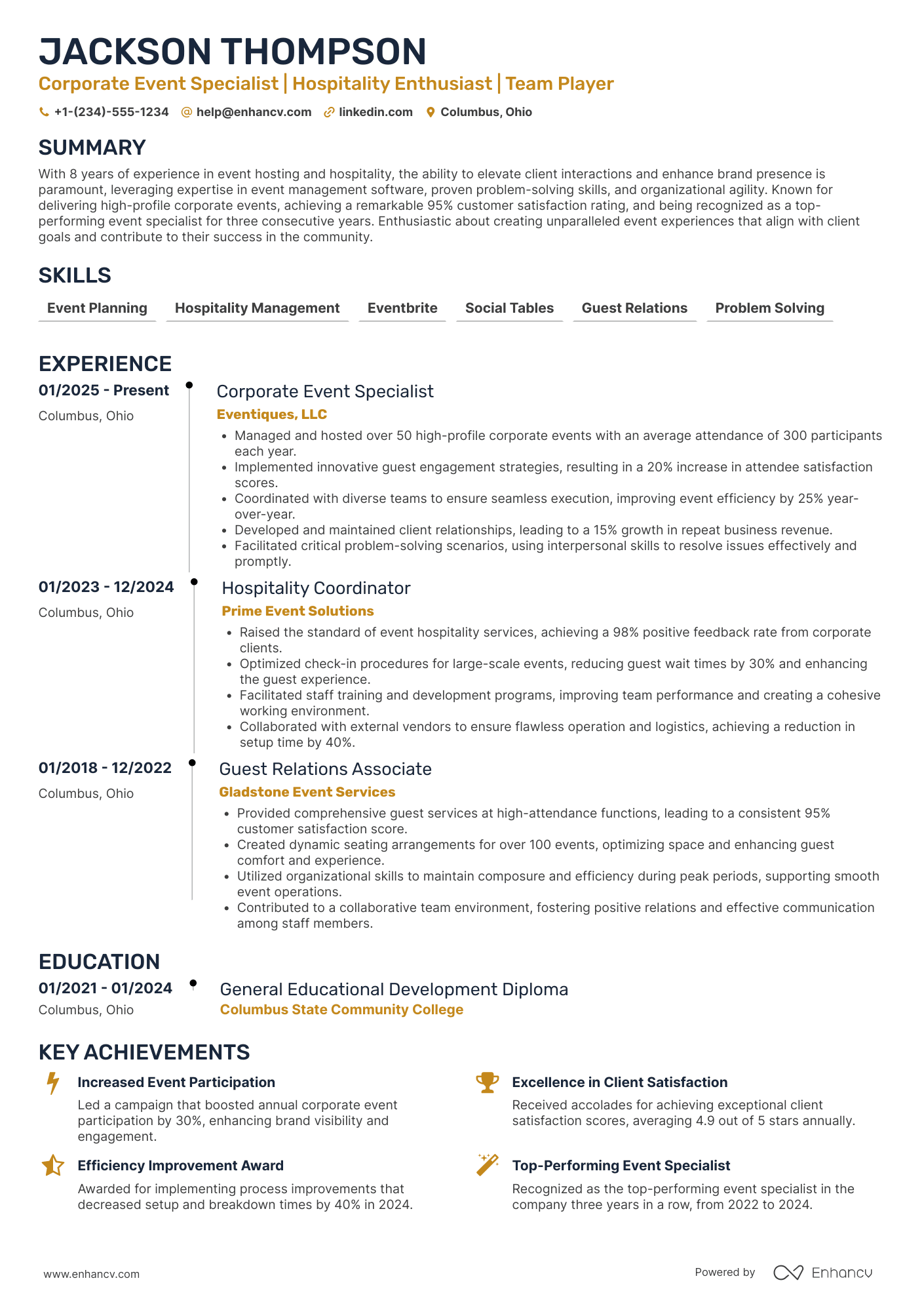Corporate Event Hostess Resume Example
