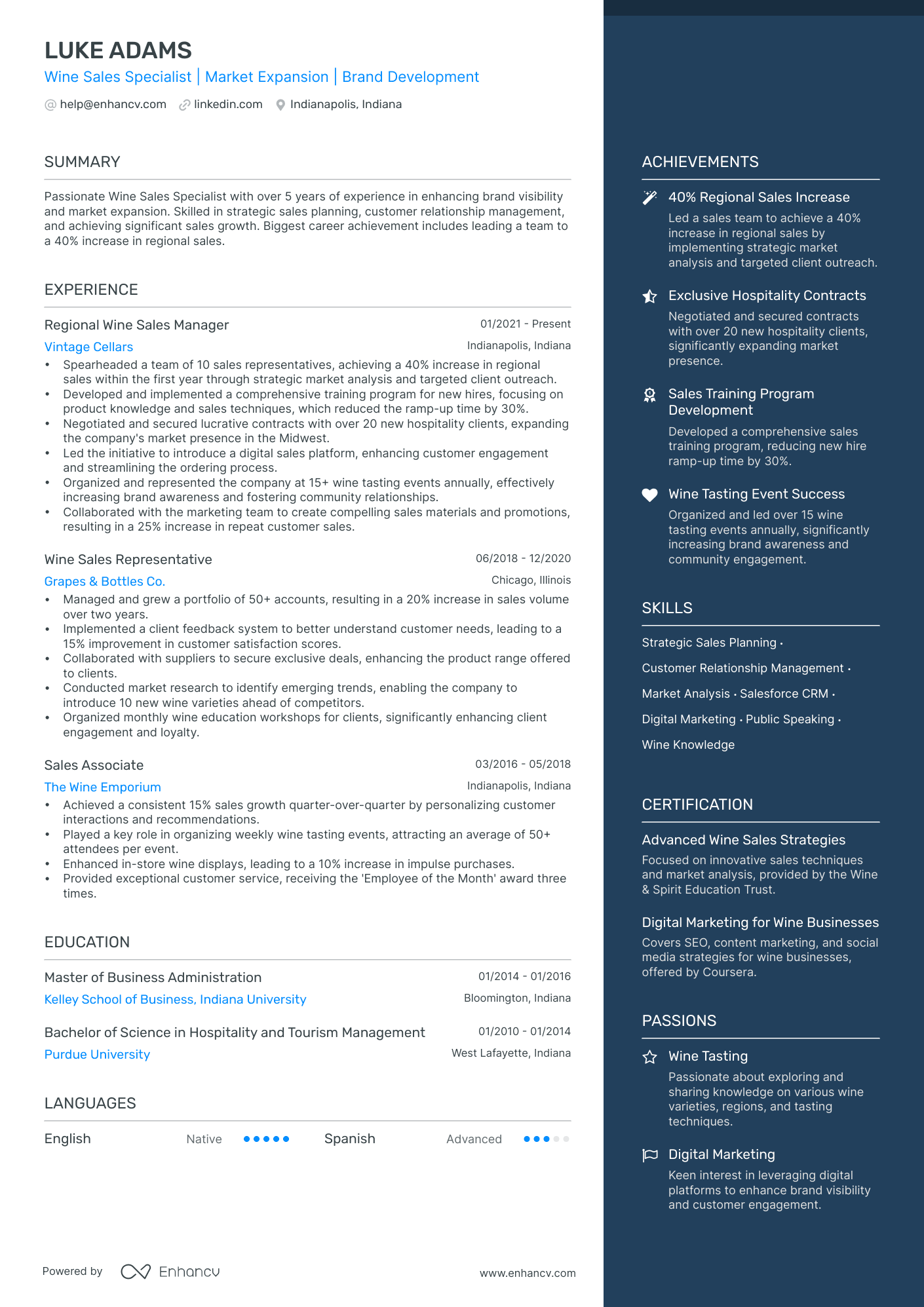 Wine Sales Resume Example