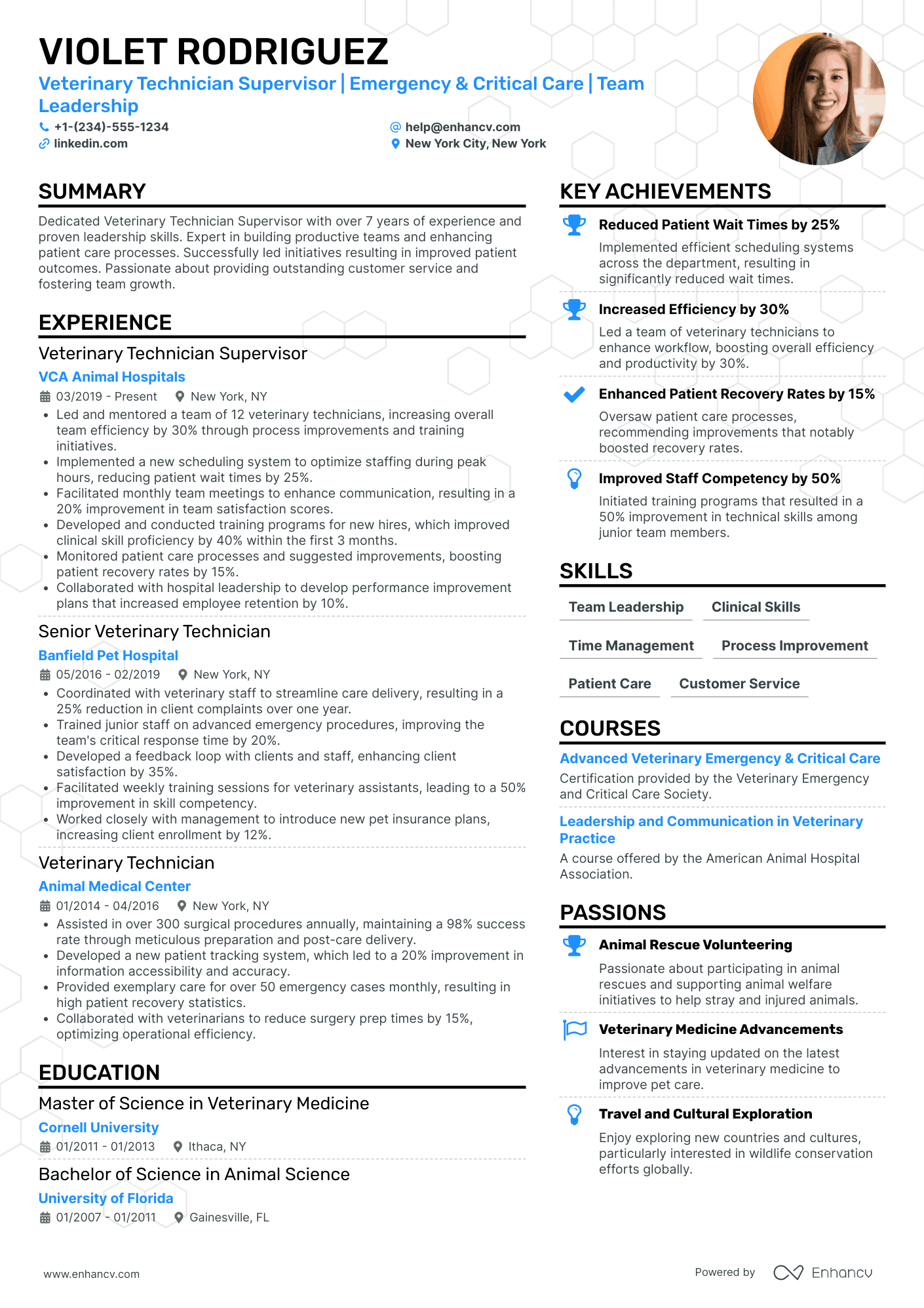 Veterinary Technician Coordinator Resume Example