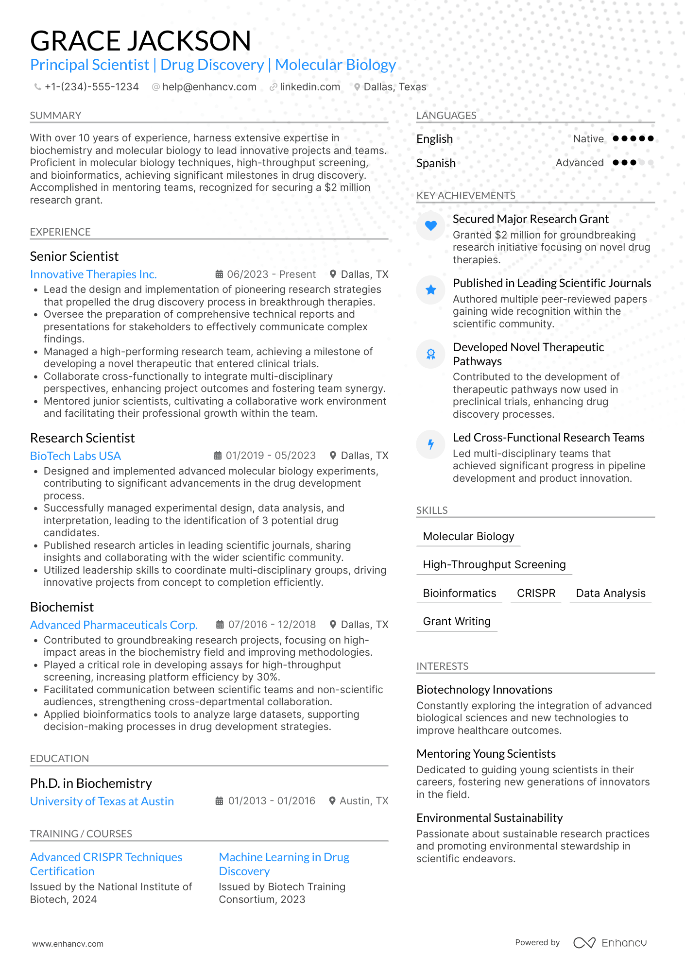 Principal Scientist Resume Example