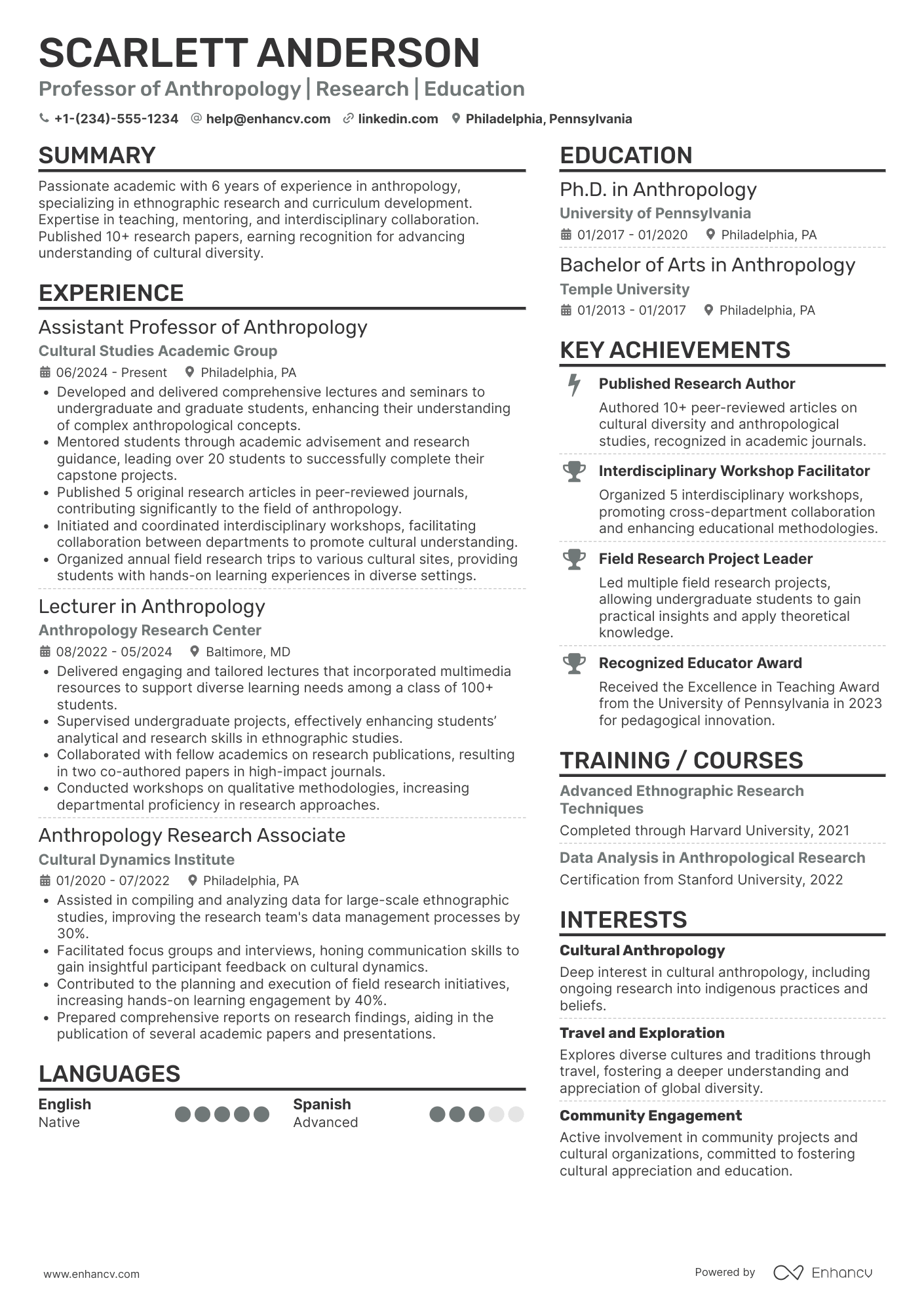 Professor of Anthropology Resume Example