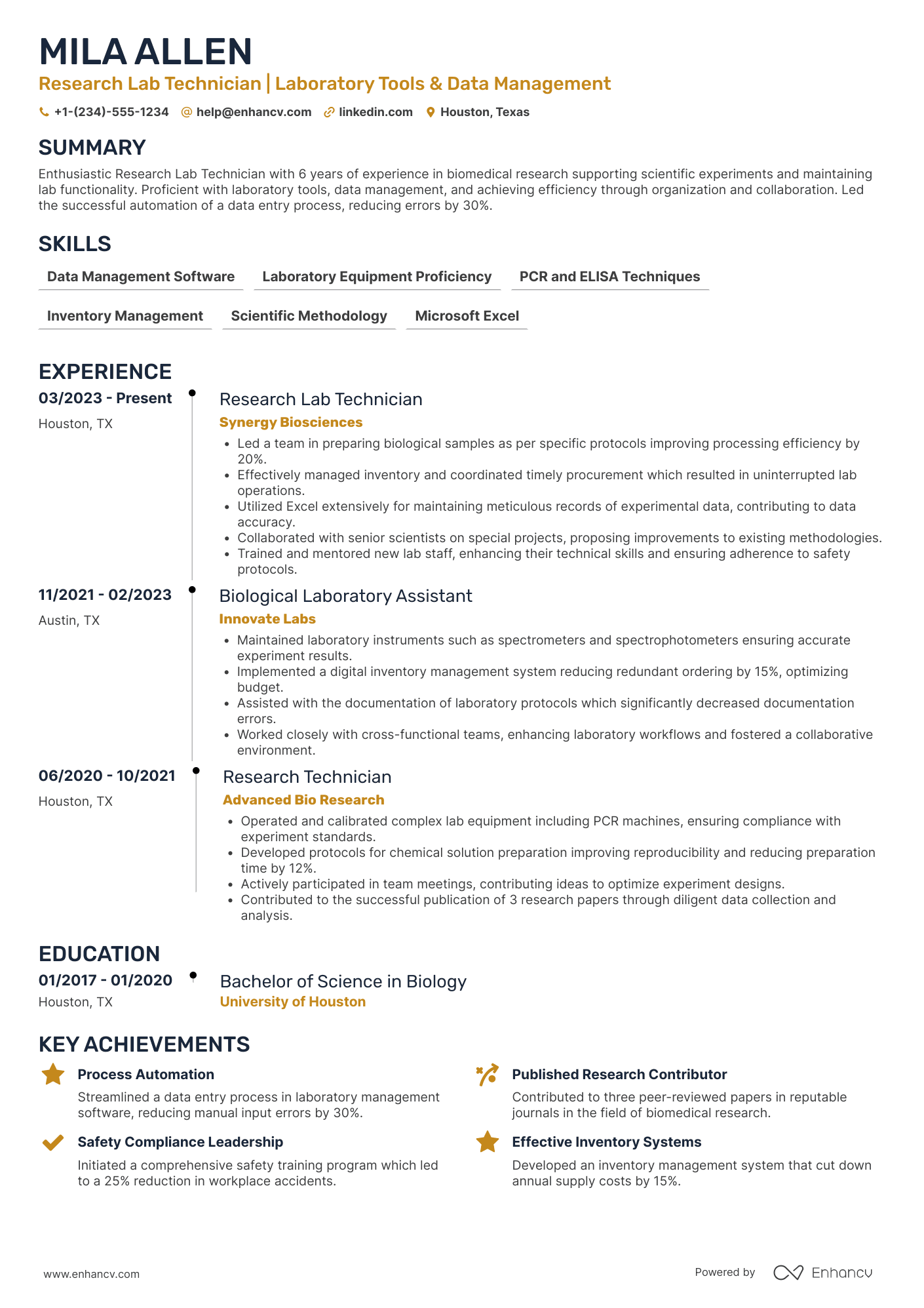 Research Lab Technician Resume Example