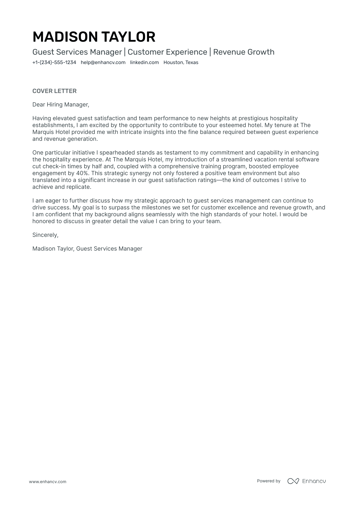 Guest Services Manager Resume Example